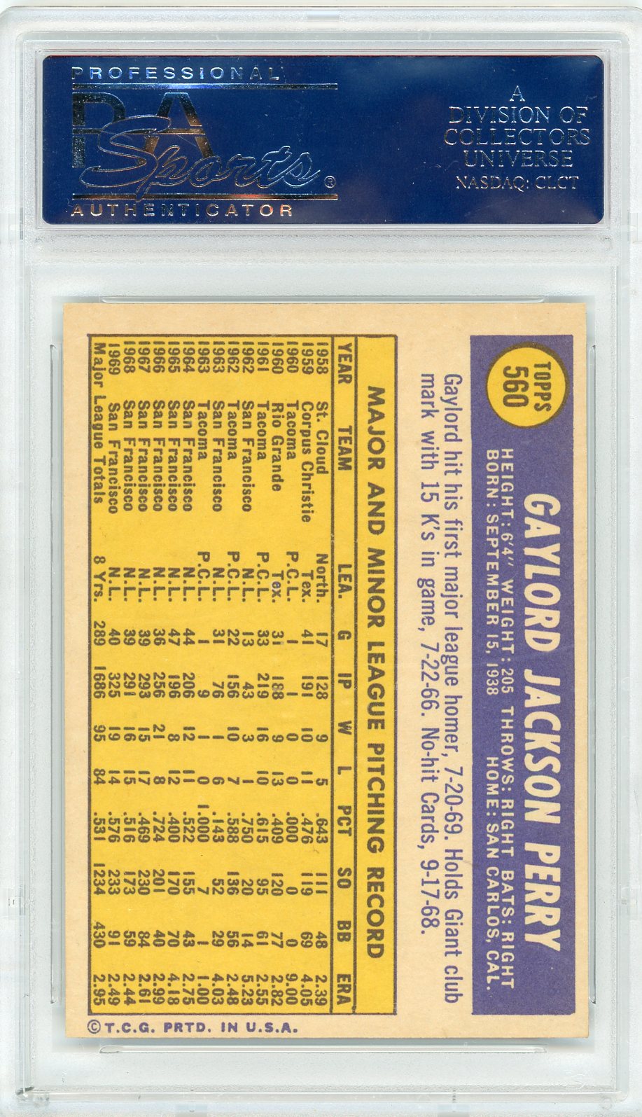 1970 Topps Gaylord Perry #560 PSA 8