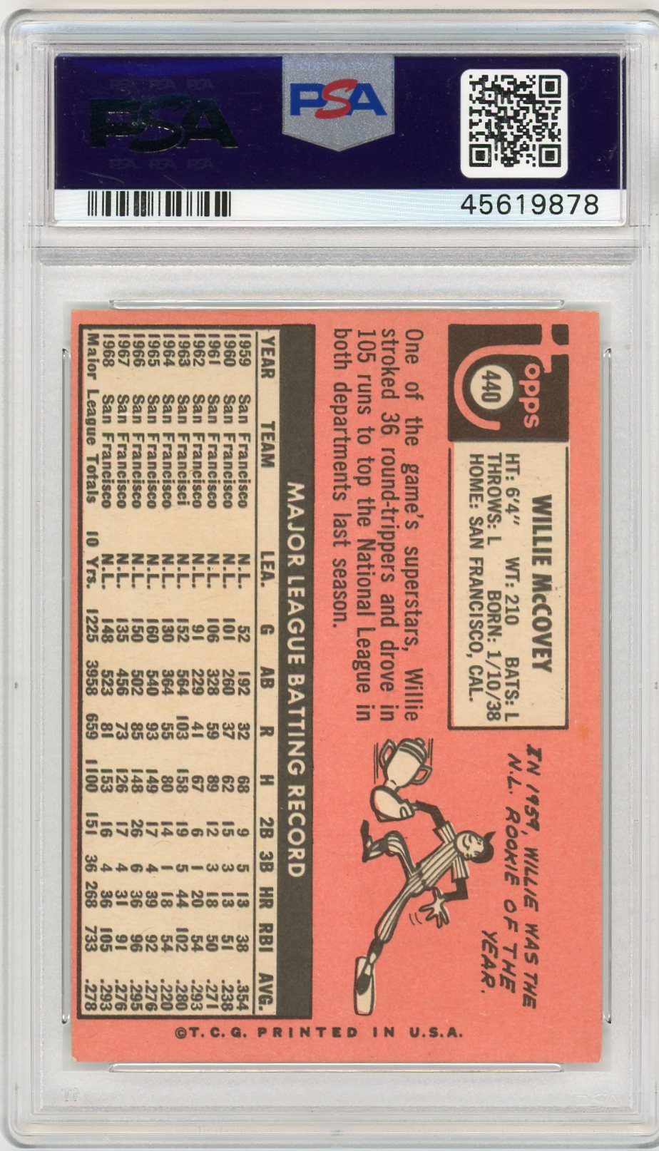 1969 Topps Willie Mccovey #440 Last Name In Yellow PSA 7
