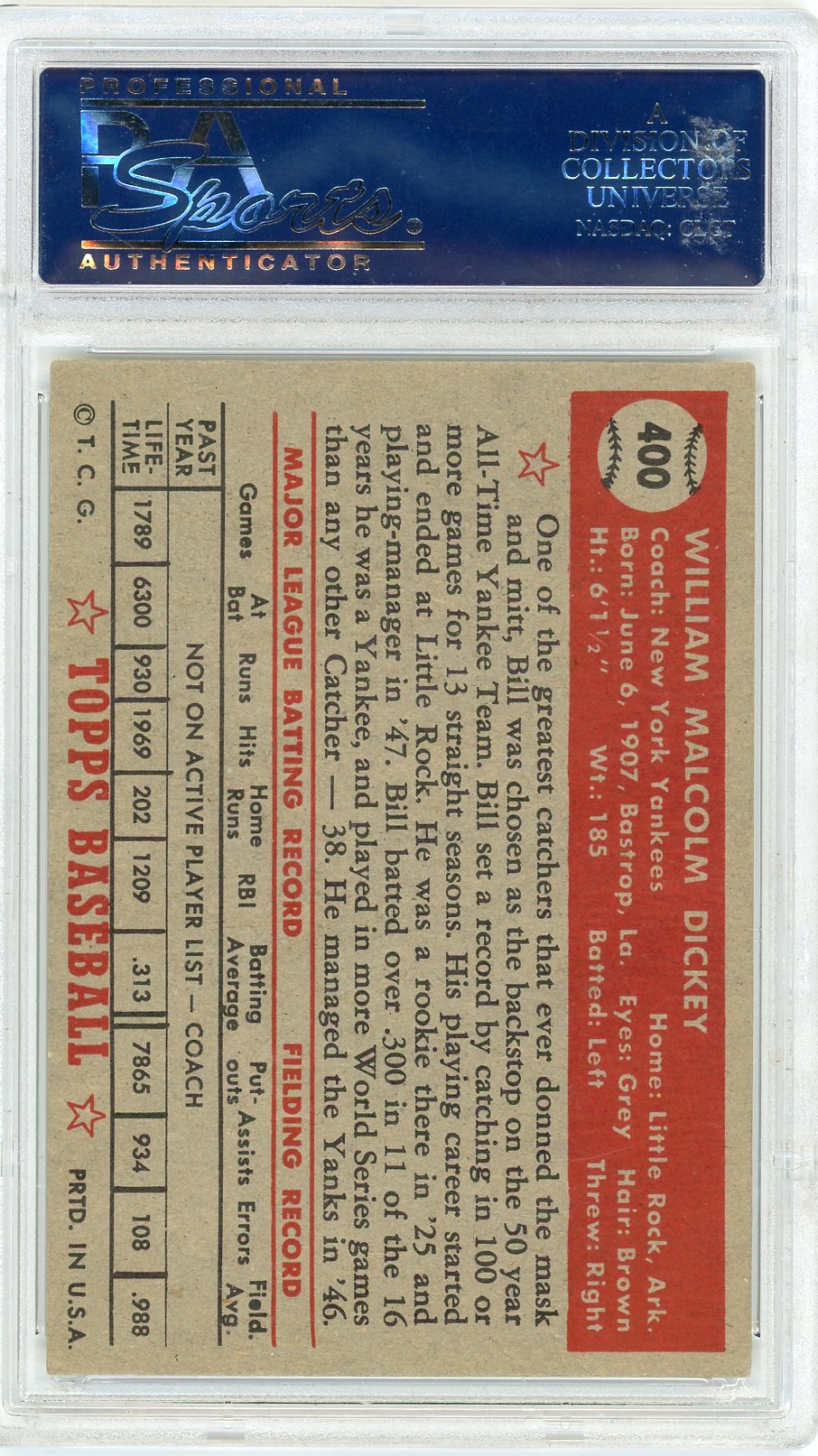 1952 Topps Bill Dickey #400 PSA 6