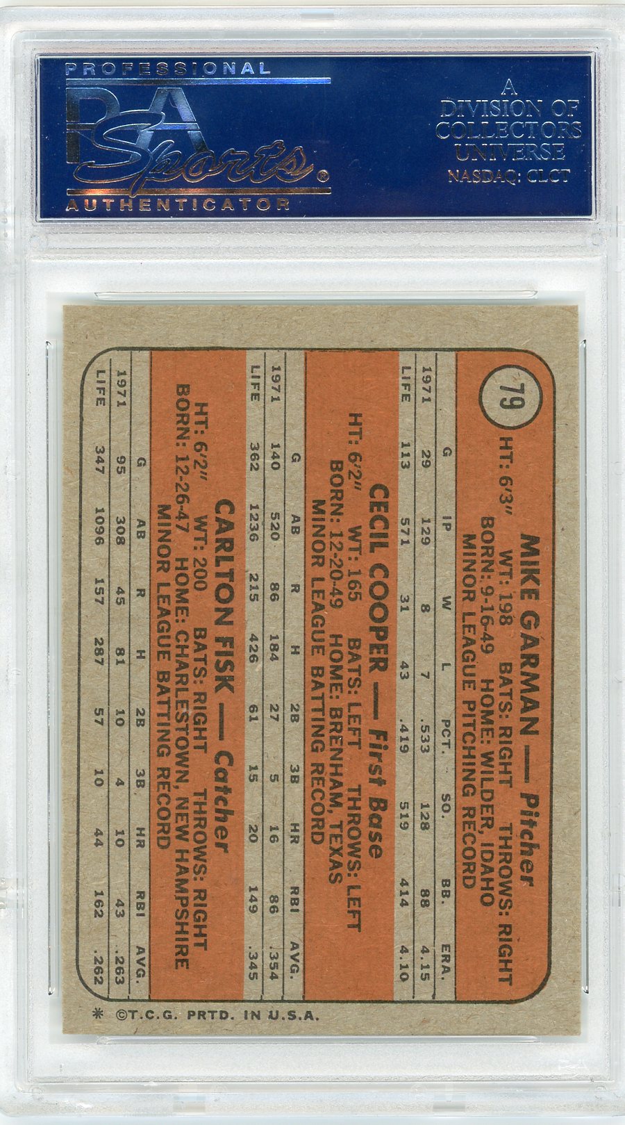 1972 Topps Red Sox Rookies #79 Garman Cooper Fisk PSA 8 Oc