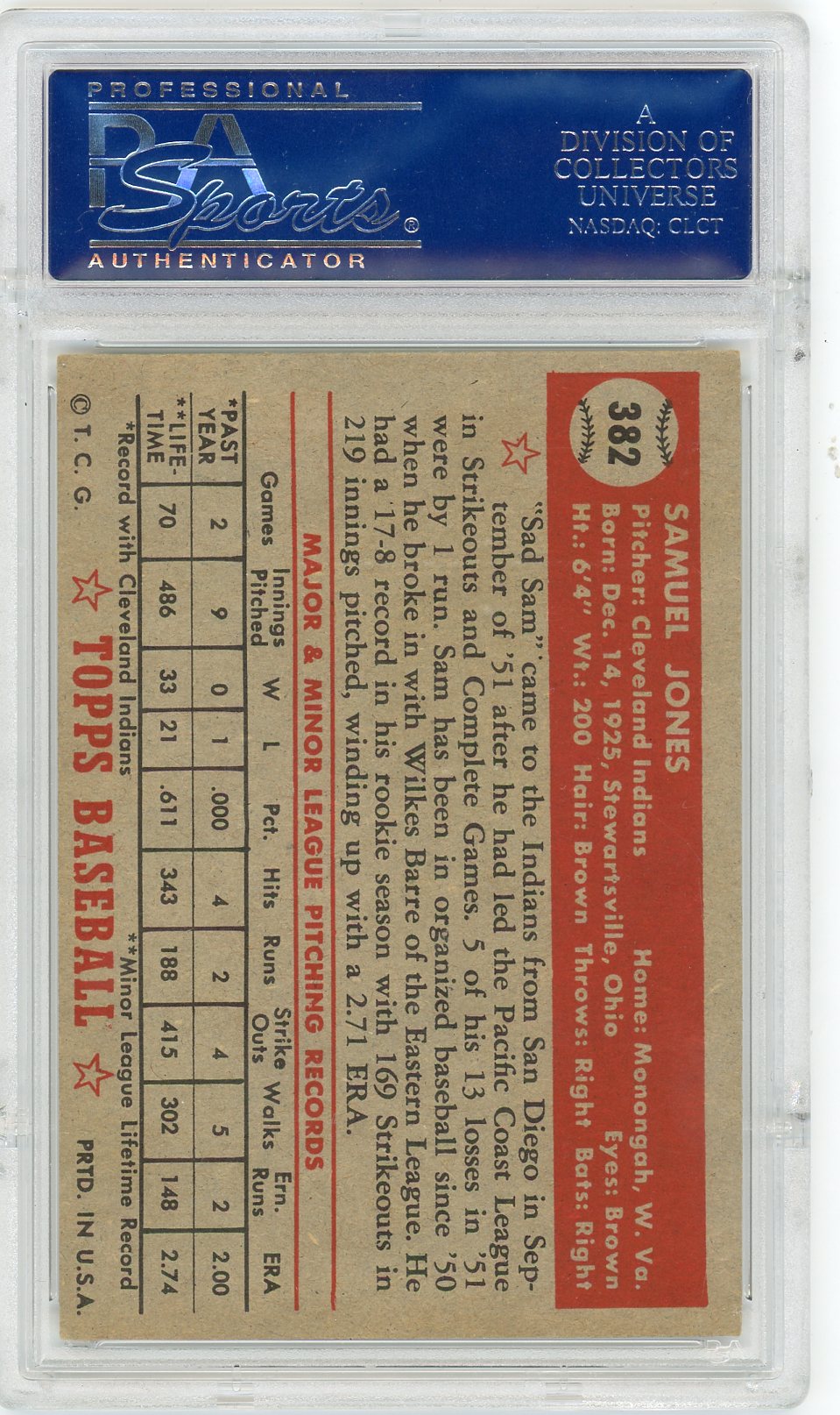 1952 Topps Sam Jones #382 PSA 4.5