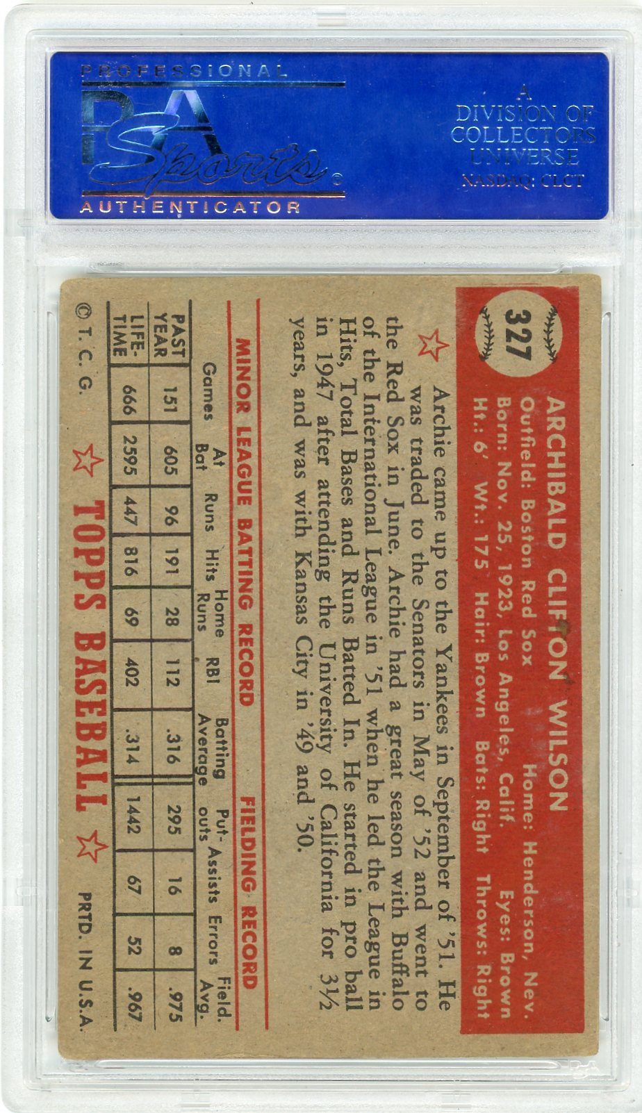 1952 Topps Archie Wilson #327 PSA 4