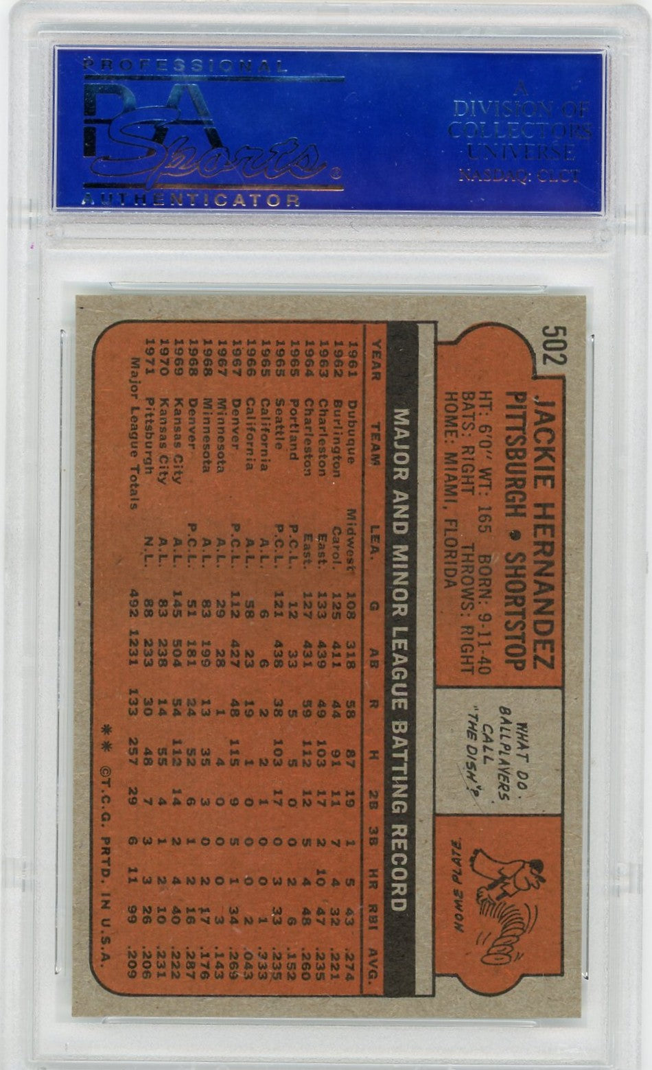 1972 Topps Jackie Hernandez #502 PSA 9