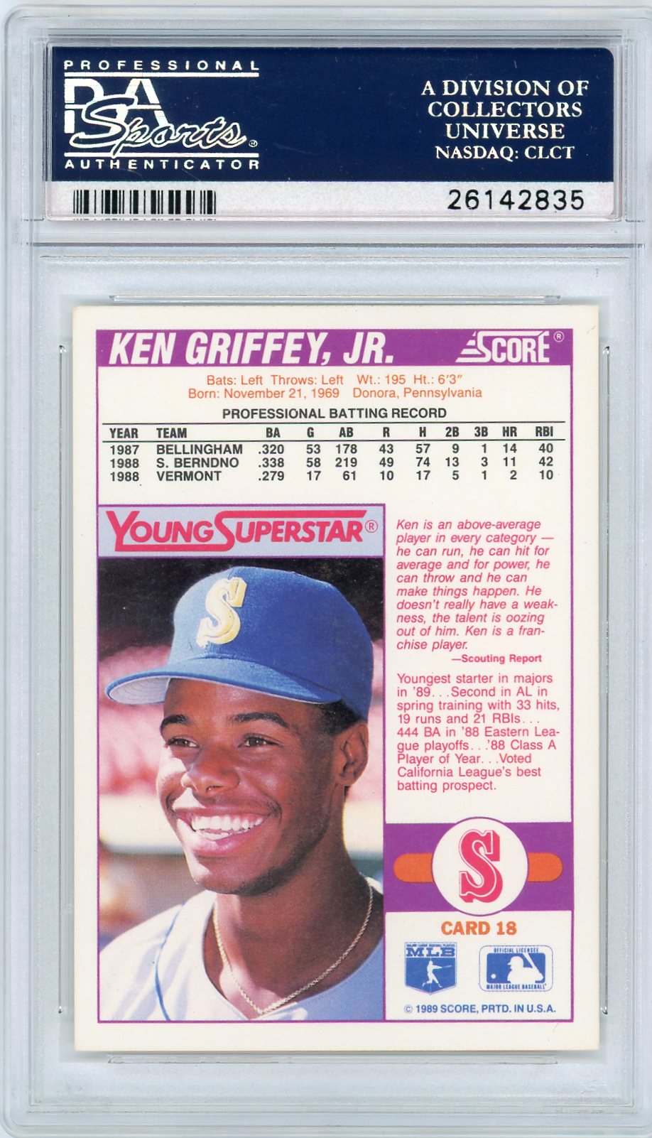 1989 Score Young Superstars Series 2 Ken Griffey JR. #18 PSA 10