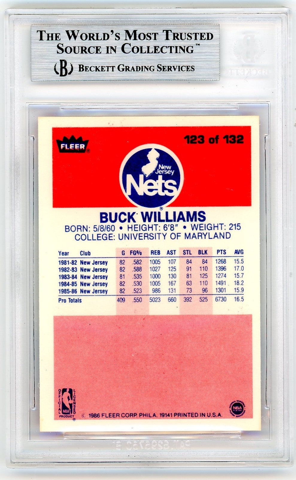 1986 Fleer Buck Williams #123 BGS 9