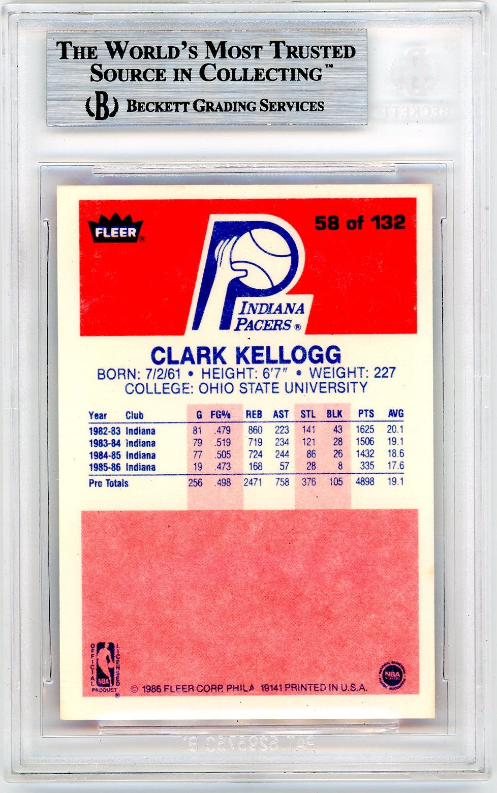 1986 Fleer Clark Kellogg #58 BGS 9