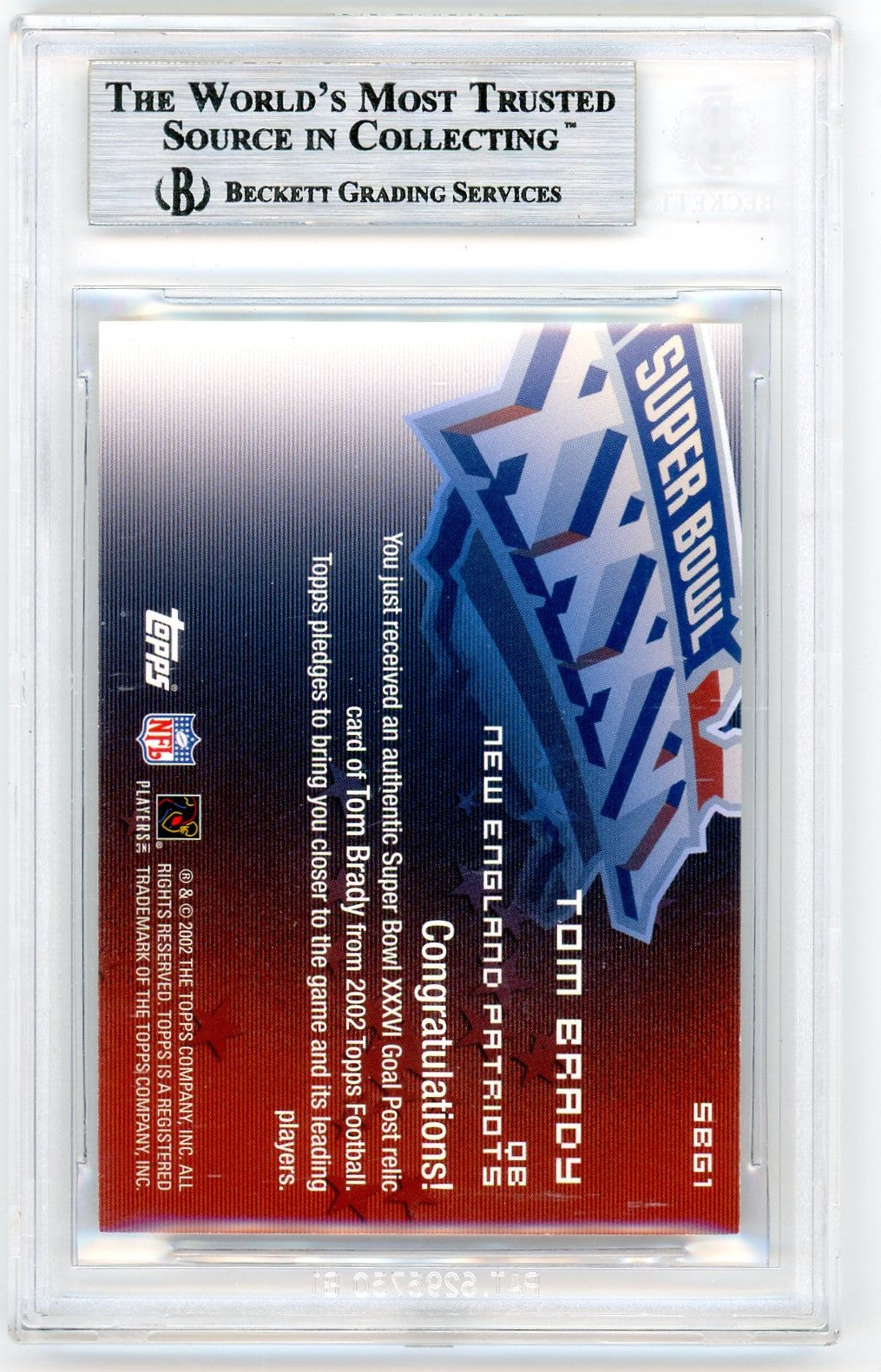 2002 Topps Tom Brady #SBG1 Super Bowl Goal Posts BGS 9