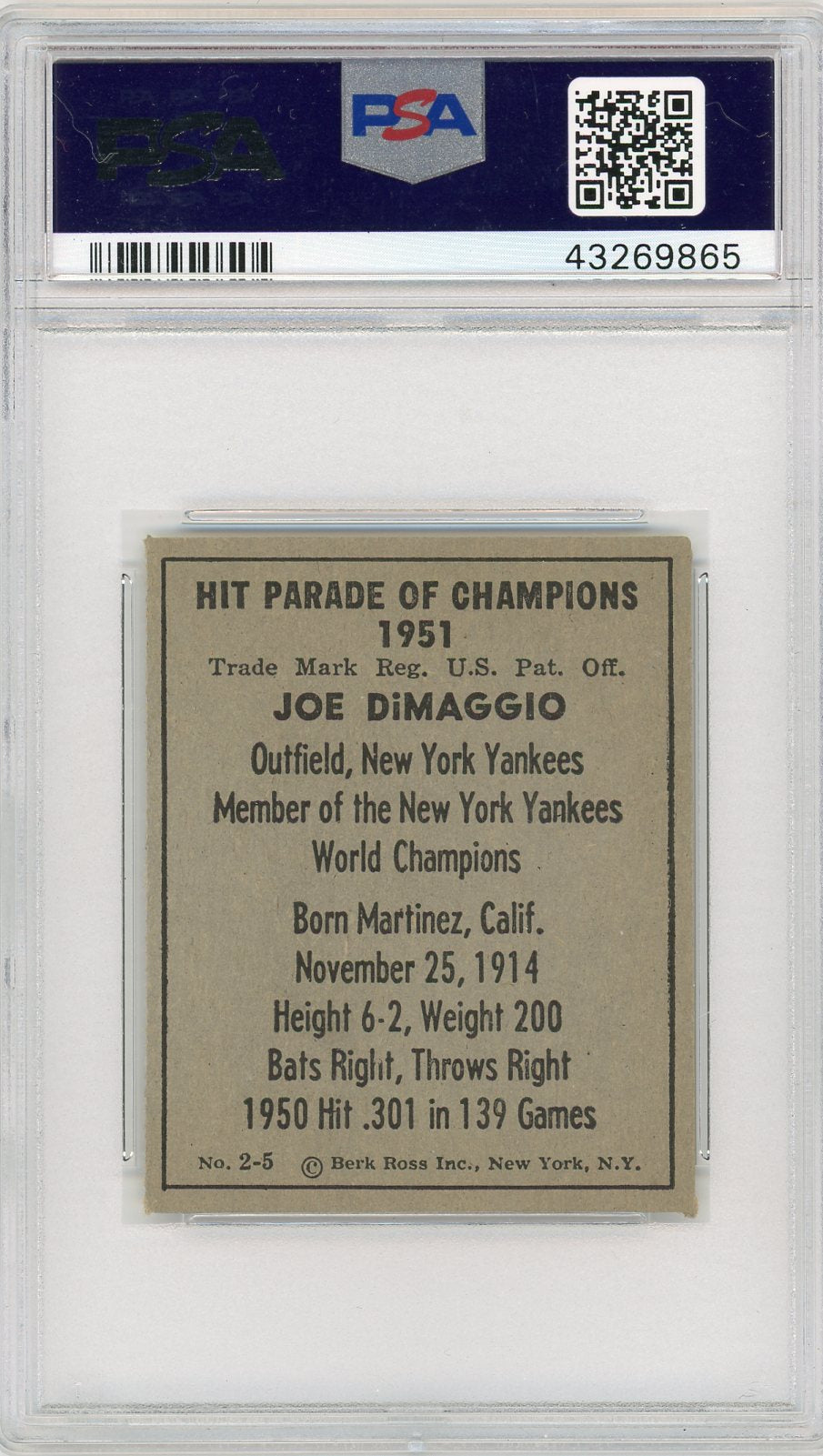 1951 Berk Ross Joe Dimaggio #2-5 PSA 7