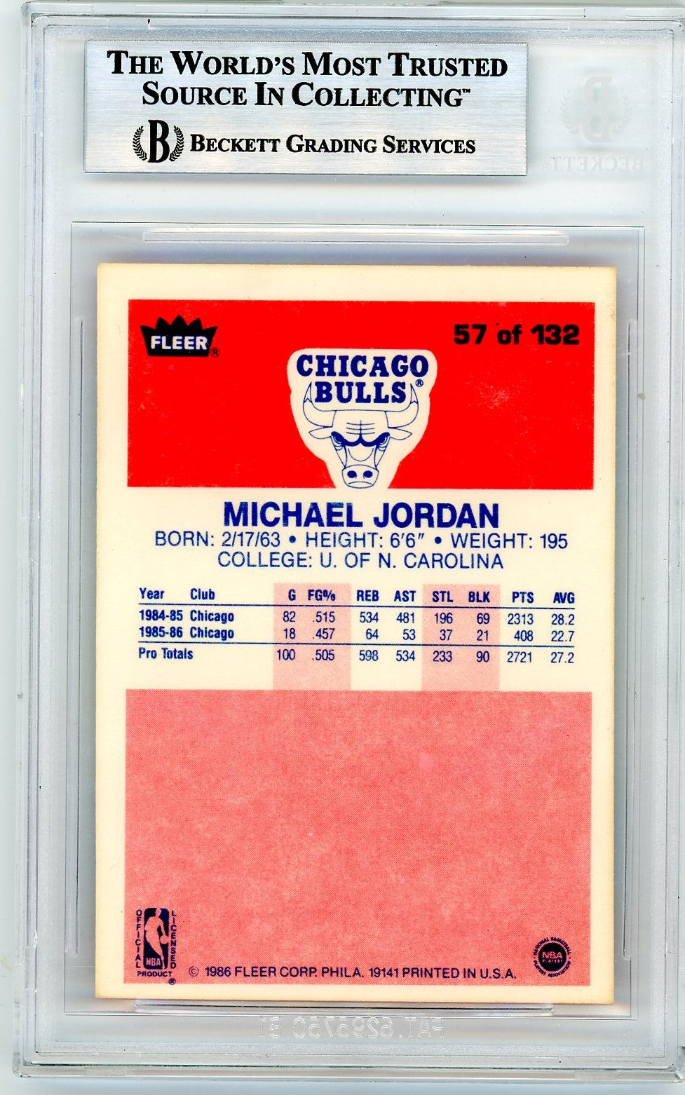 1986 Fleer Michael Jordan #57 BGS 8.5