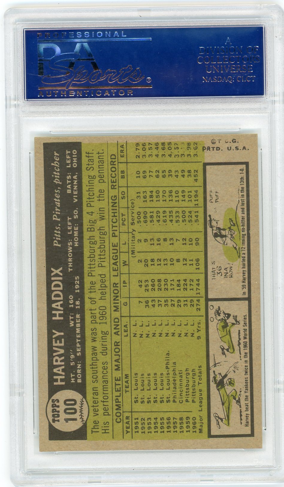 1961 Topps Harvey Haddix #100 PSA 9
