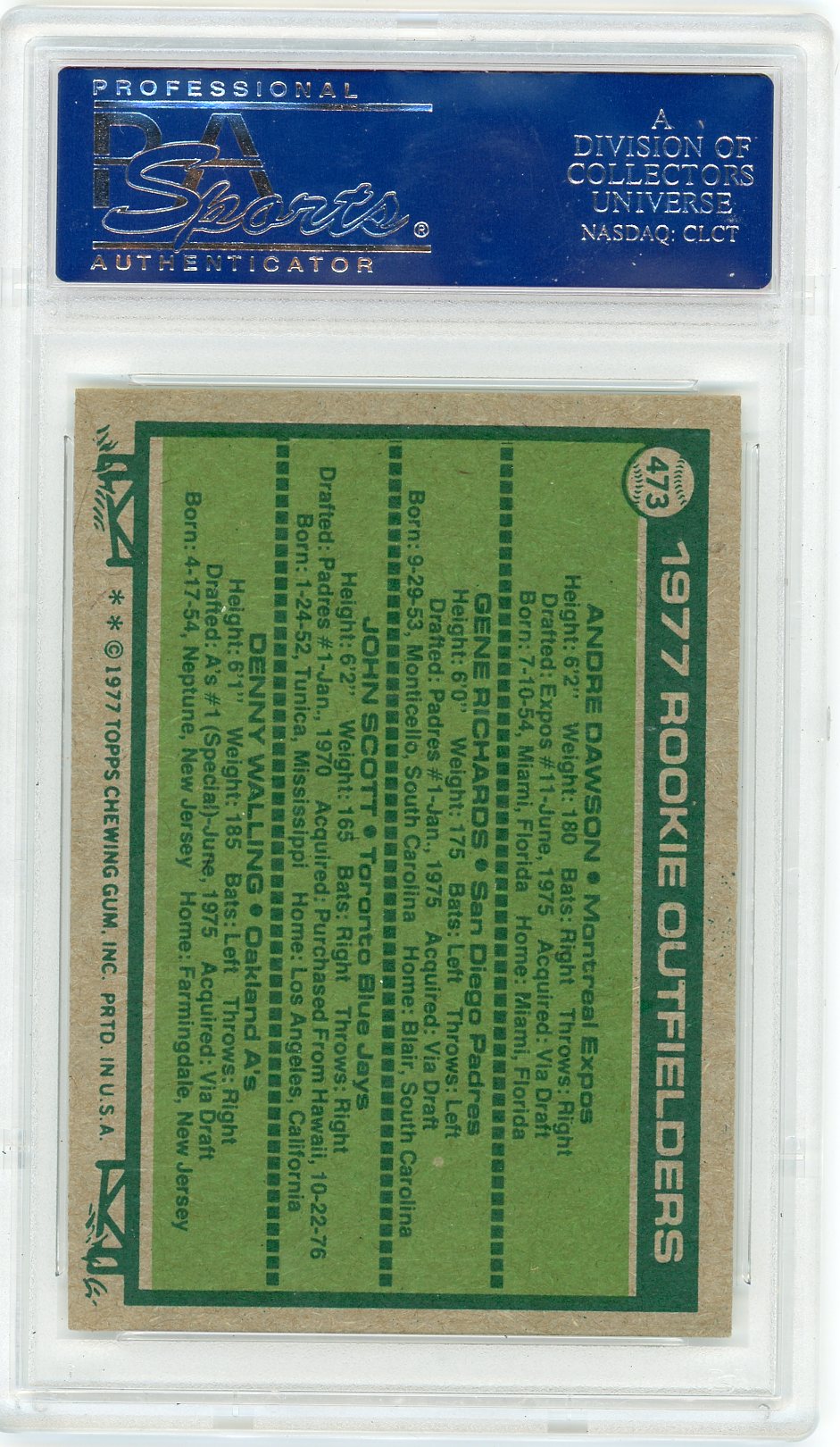 1977 Topps Rookie Outfielders #473 PSA 8