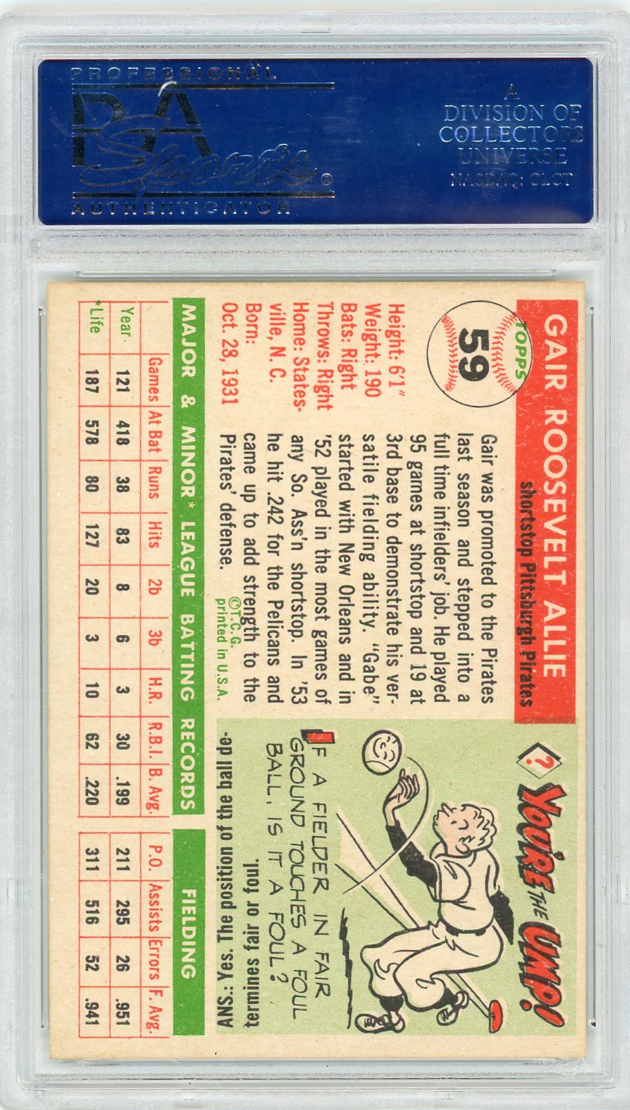 1955 Topps Gair Allie #59 PSA 7