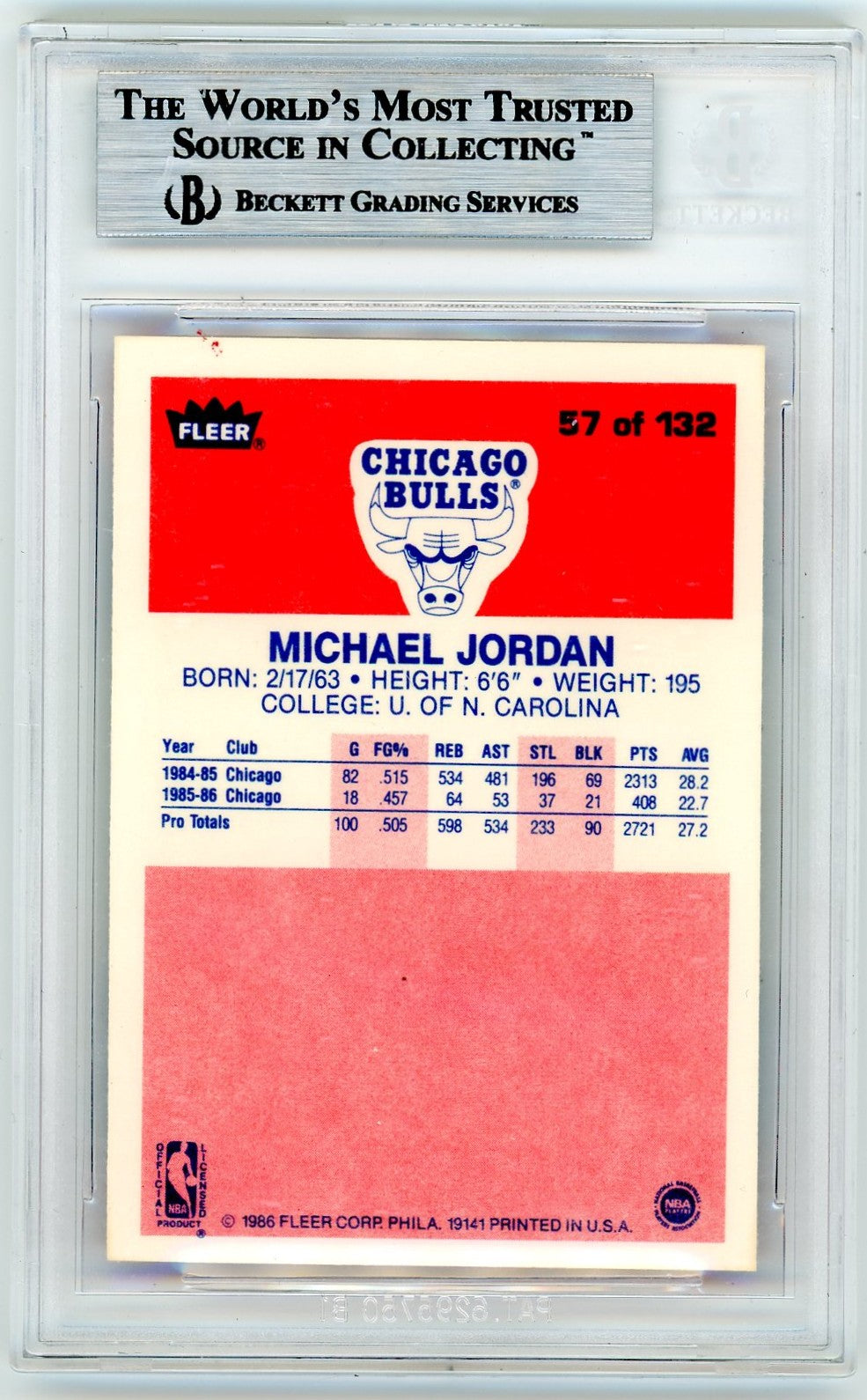 1986 Fleer Michael Jordan #57 BGS 9