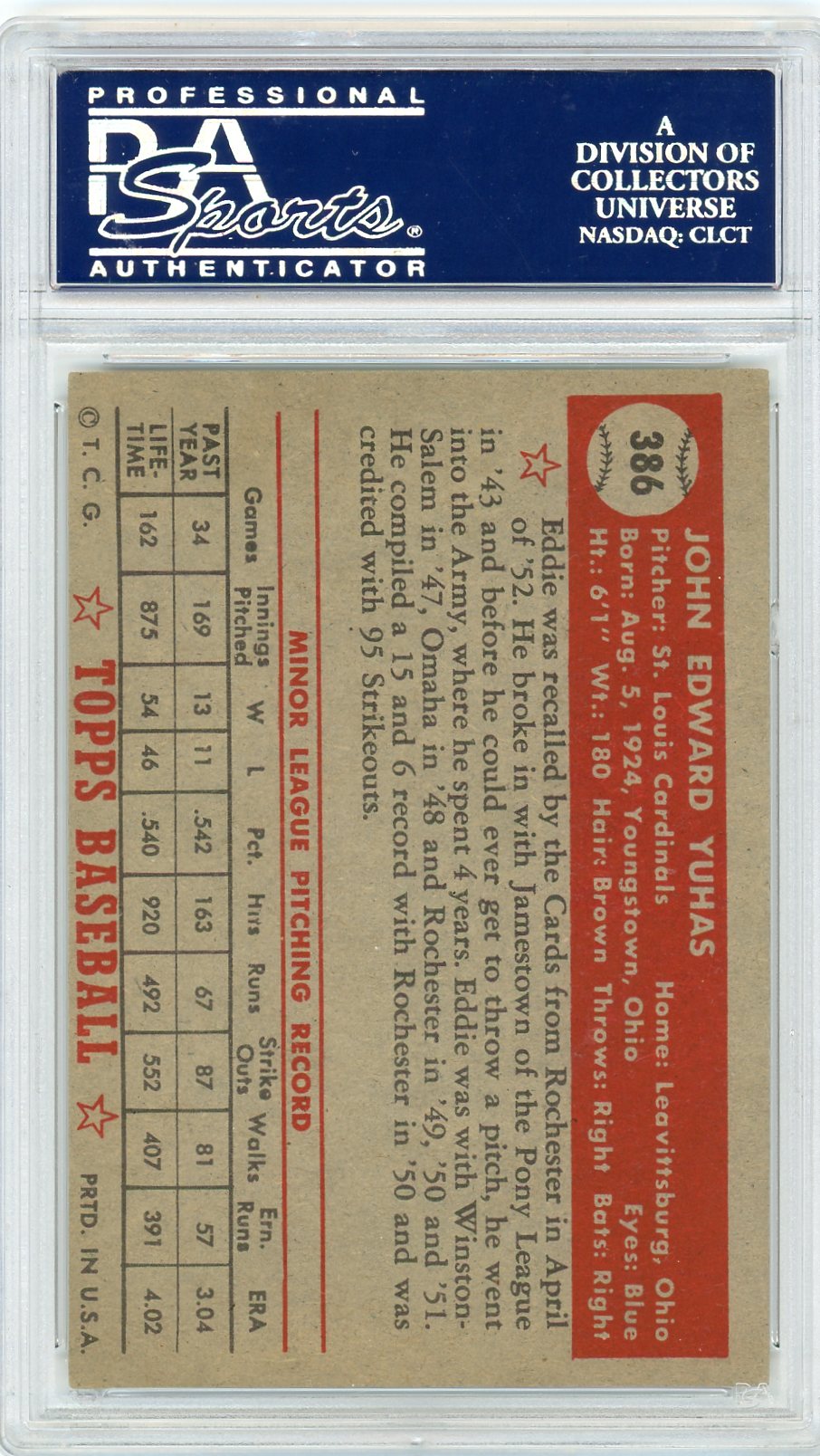 1952 Topps Eddie Yuhas #386 PSA 4