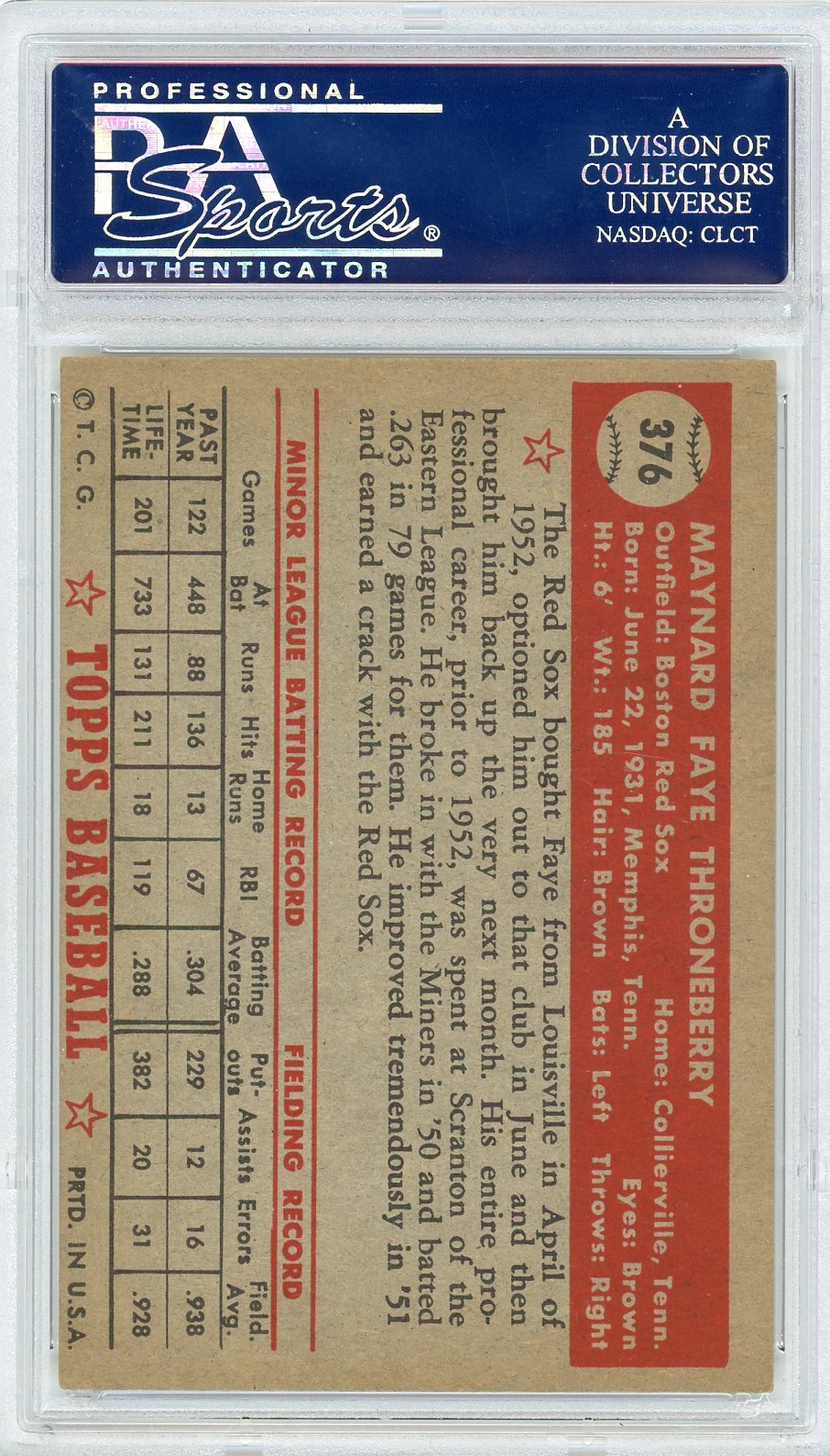 1952 Topps Faye Throneberry #376 PSA 6