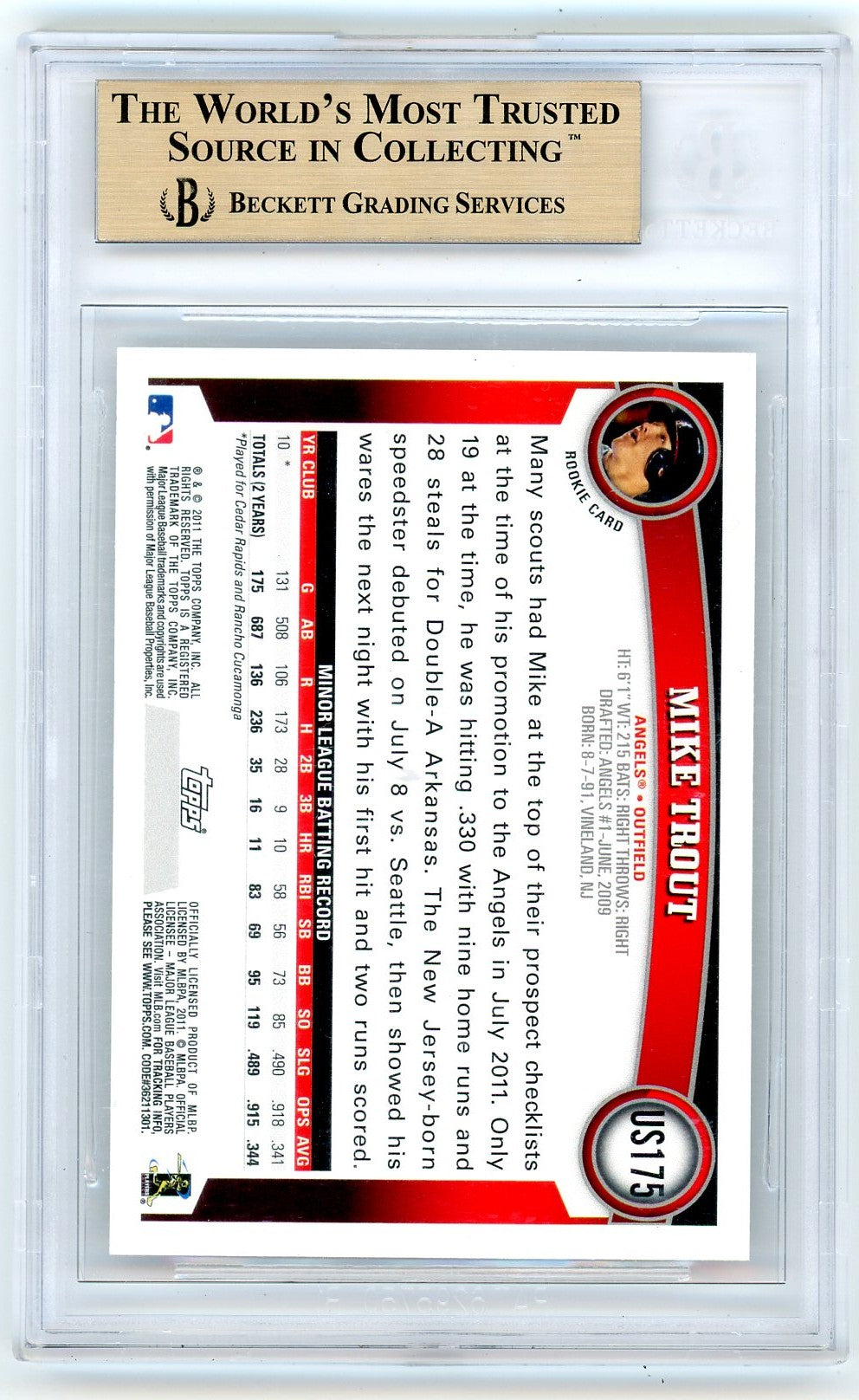 2011 Topps Update Mike Trout #US175 BGS 9.5