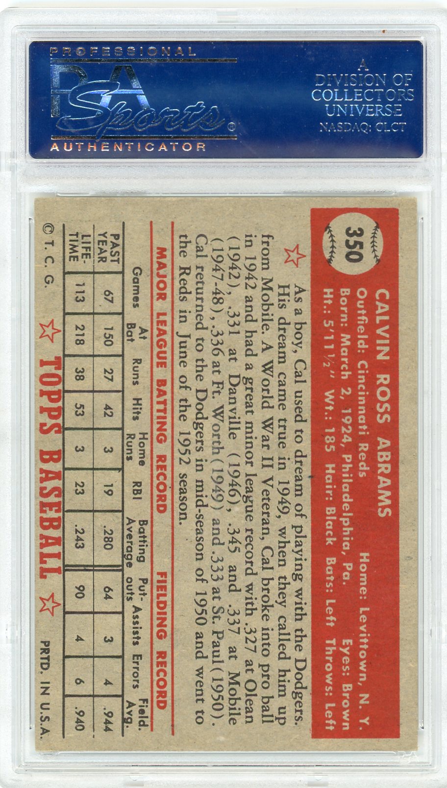 1952 Topps Cal Abrams #350 PSA 6