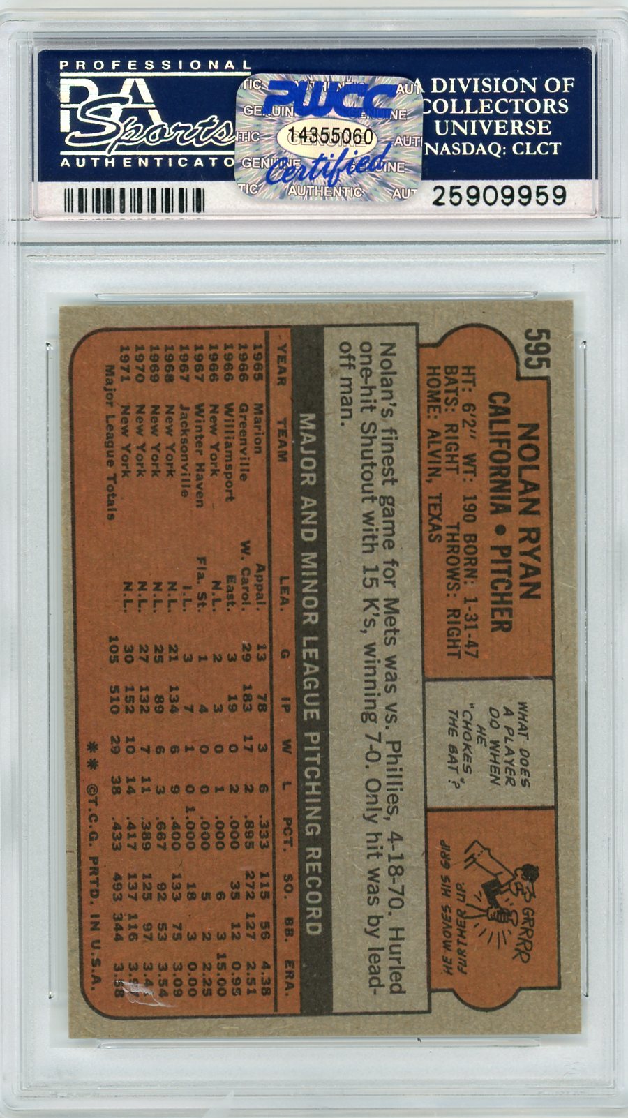 1972 Topps Nolan Ryan #595 PSA 9