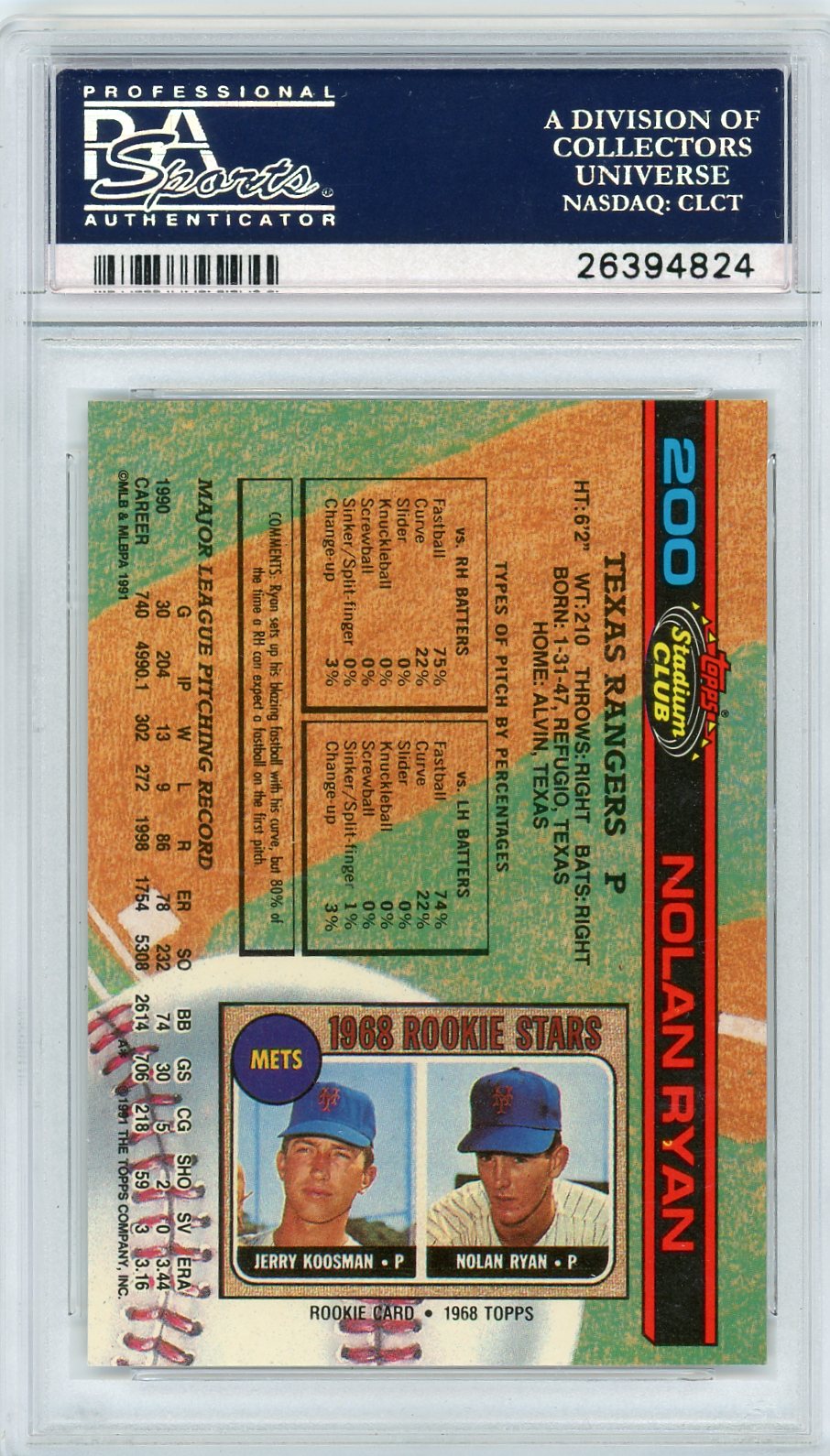 1991 Stadium Club Nolan Ryan #200 Tux PSA 10