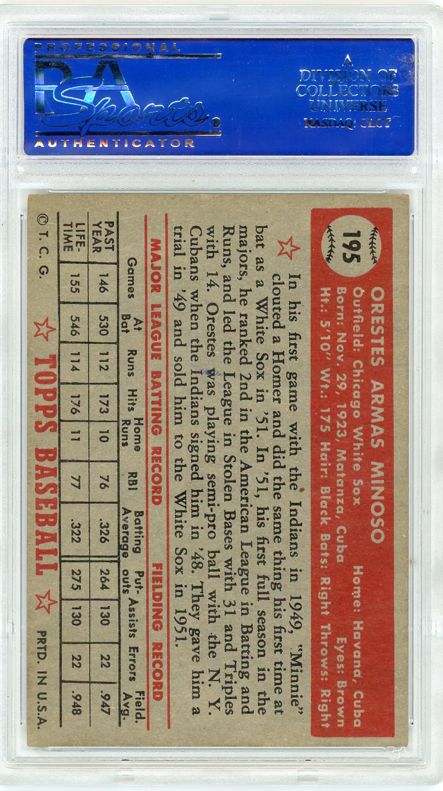 1952 Topps Orestes Minoso #195 PSA 5