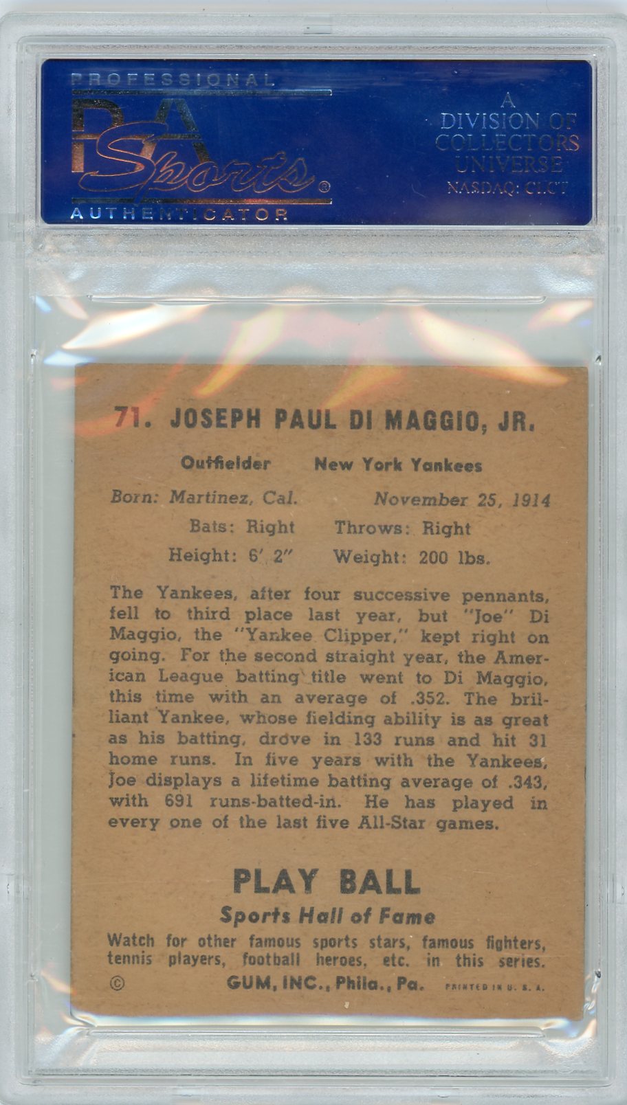 1941 Play Ball Joe Dimaggio #71 PSA 6