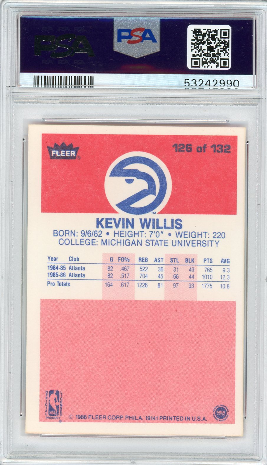 1986 Fleer Kevin Willis #126 PSA 9