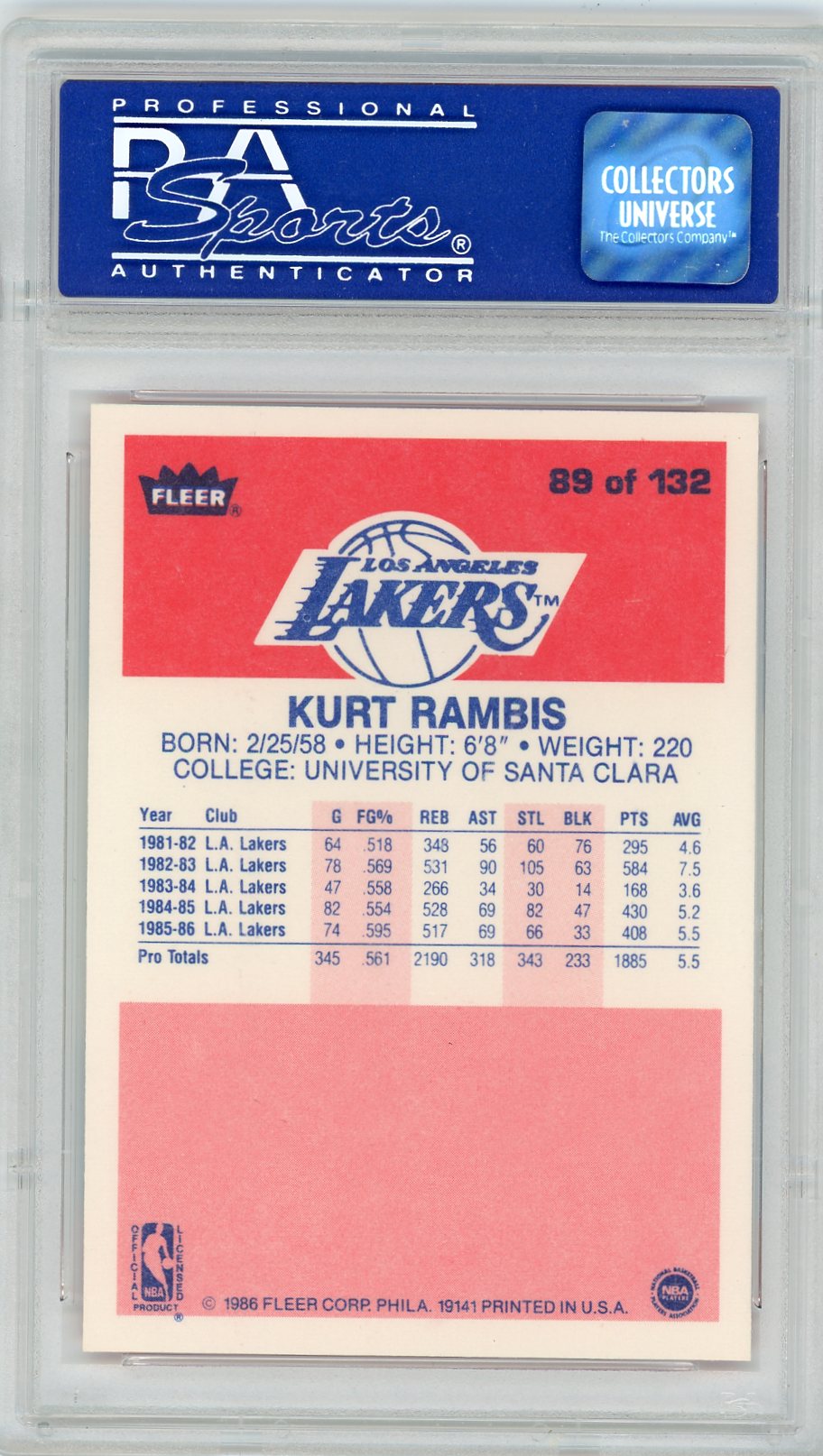 1986 Fleer Kurt Rambis #89 PSA 9