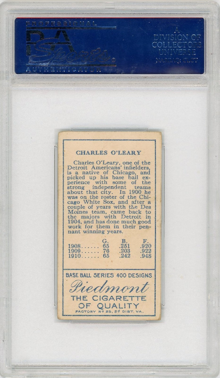 1911 T205 Gold Border Charley O'leary PSA 4