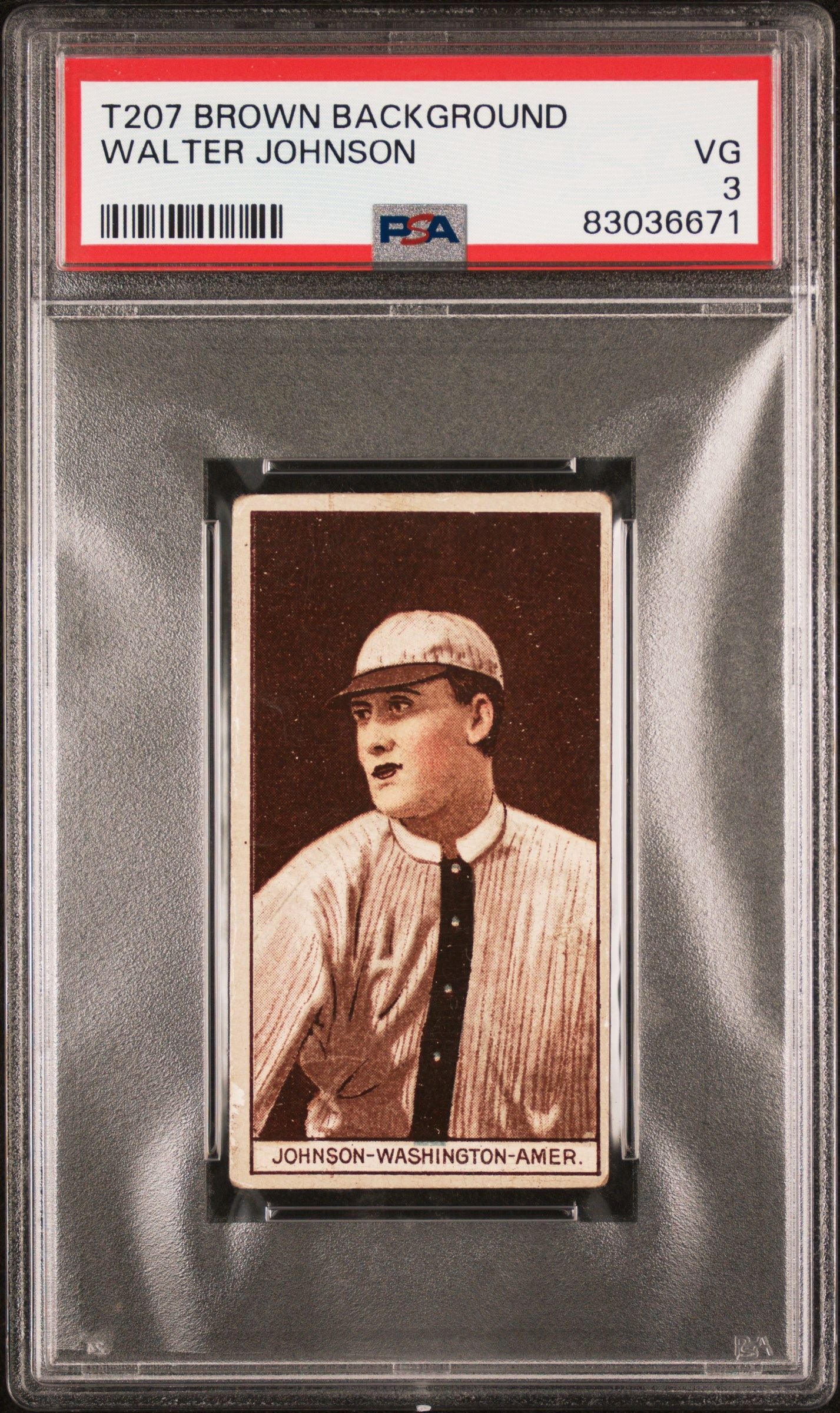 1912 WALTER JOHNSON T207 BROWN BACKGROUND PSA 3