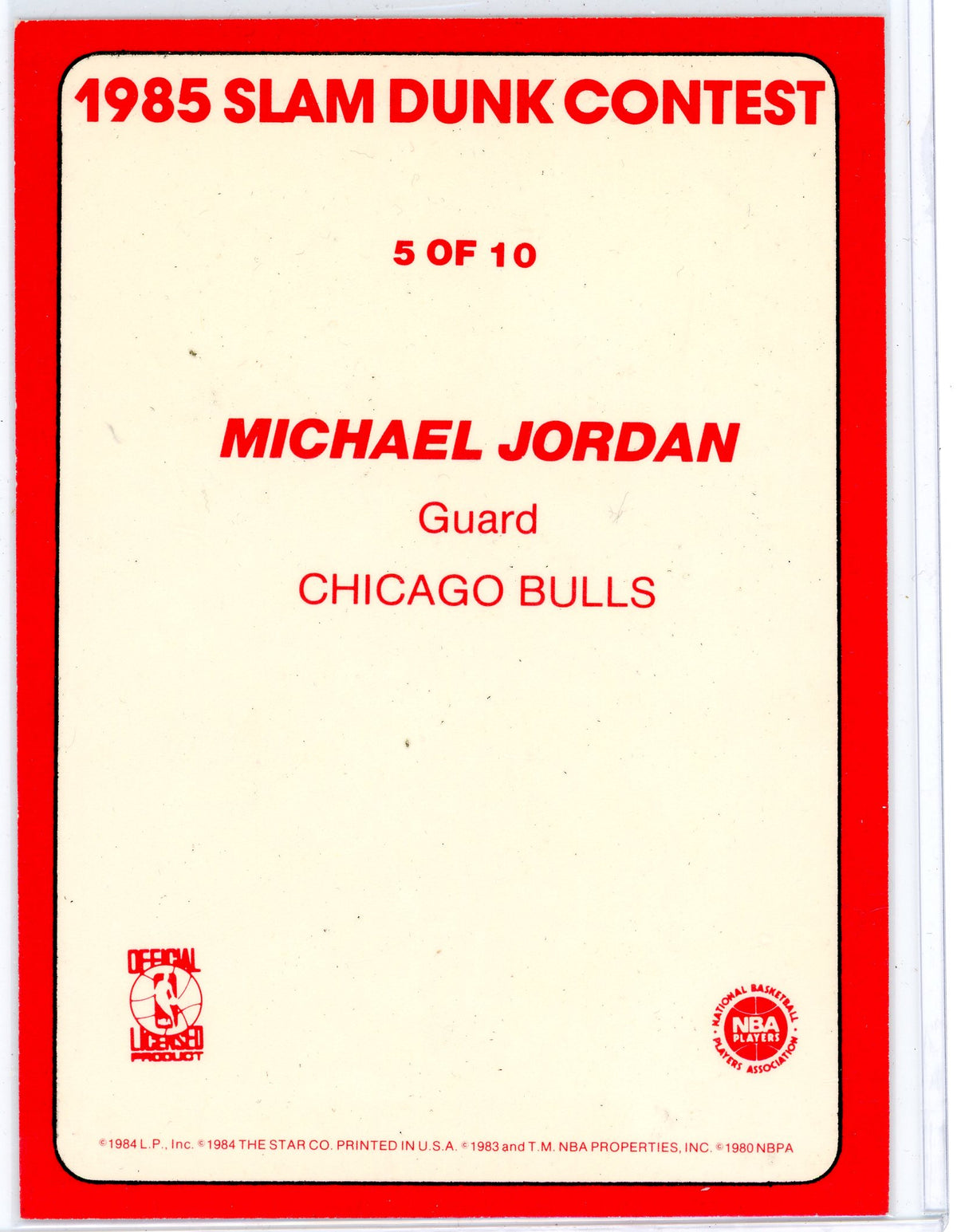 1985 Star Slam Dunk Supers Michael Jordan #5 5x7