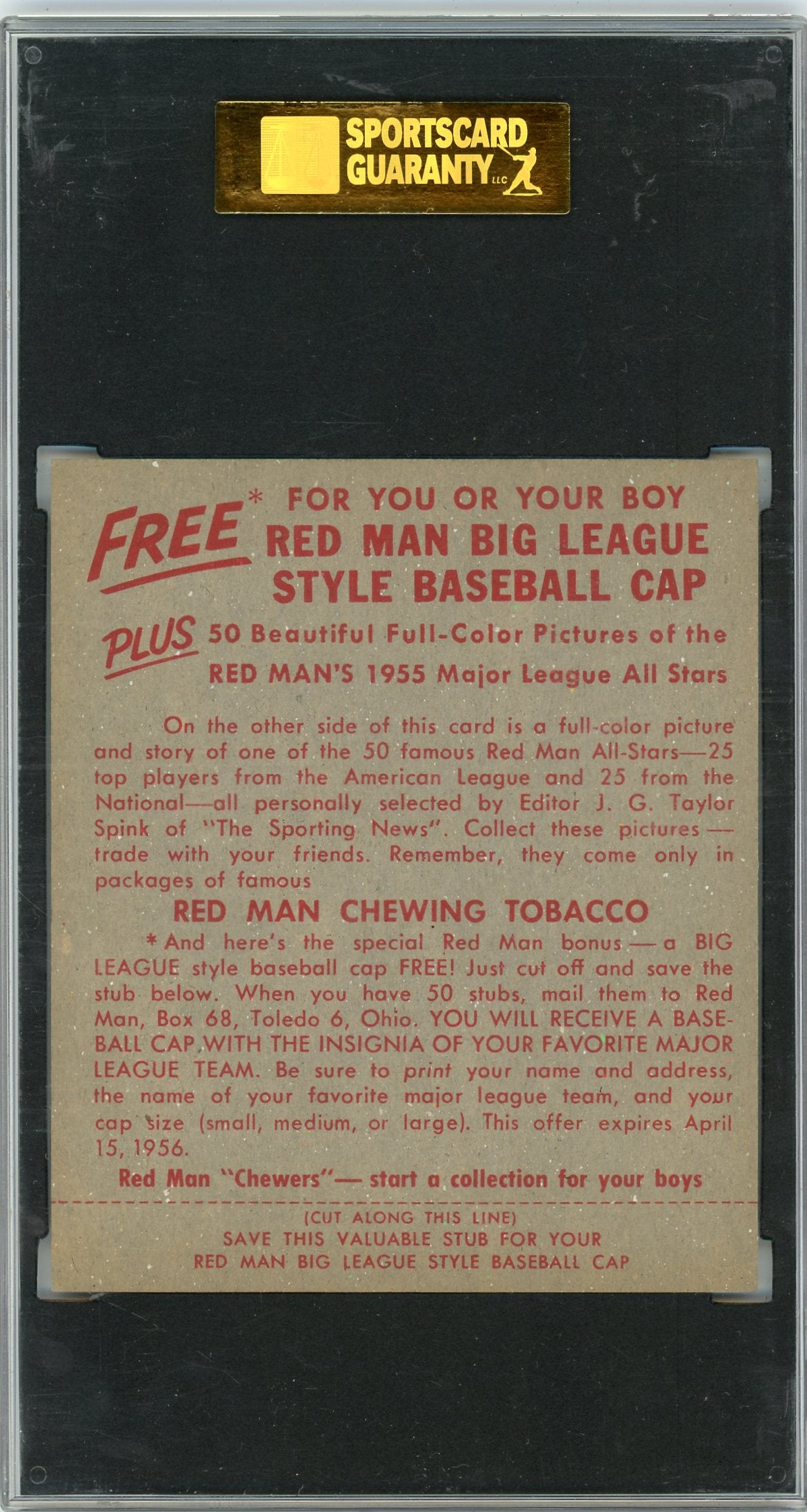 1955 Redman Tobacco Duke Snider #NL-19 (With Tab) SGC 6