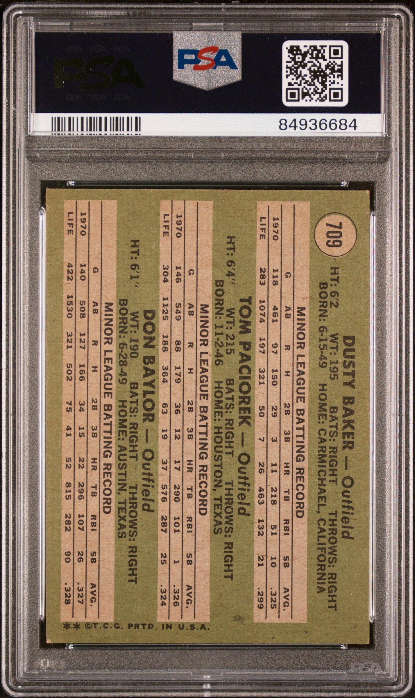 1971 TOPPS MAJOR LEAGUE RKS. MAJOR LEAGUE ROOKIES #709 PSA 5