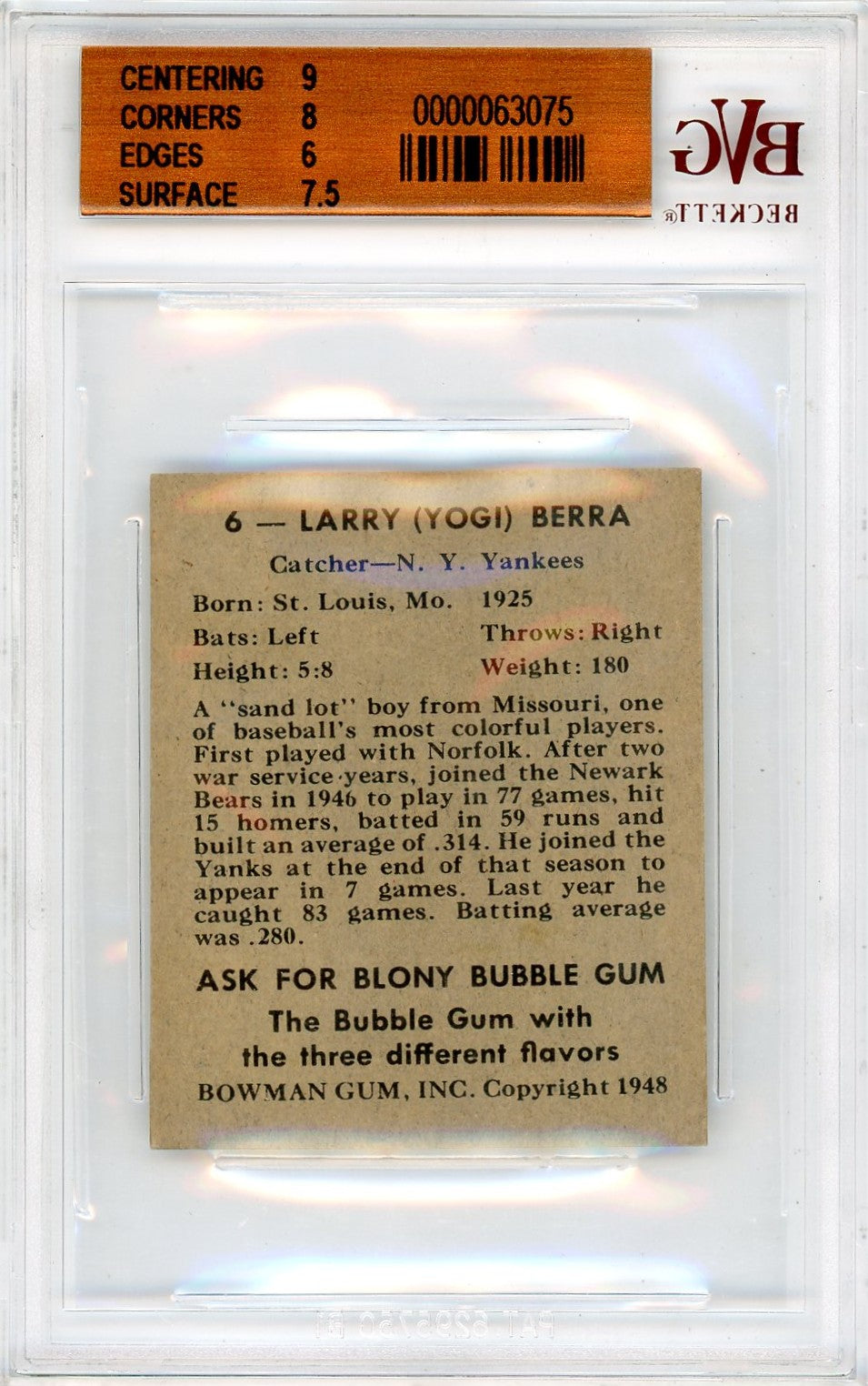 1948 Yogi Berra #6 BVG 7