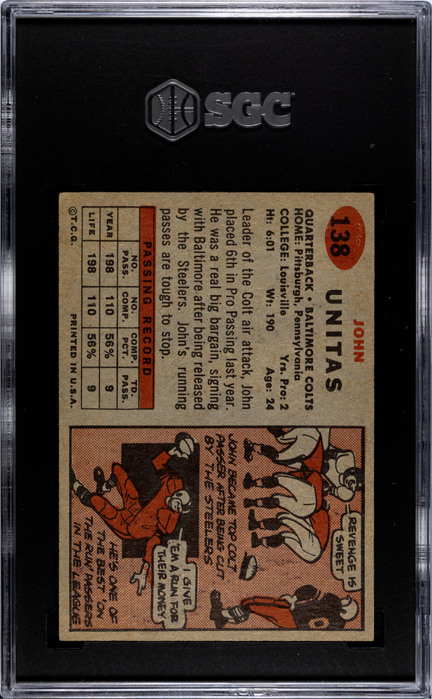 1957 TOPPS JOHN UNITAS #138 SGC 4.5