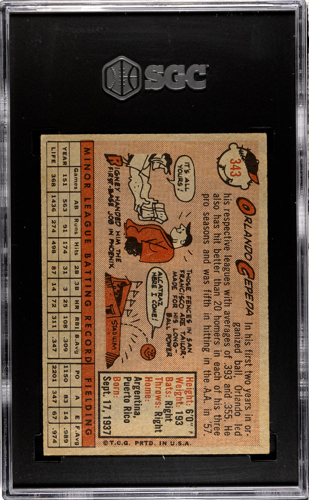 1958 TOPPS ORLANDO CEPEDA #343 SGC 6