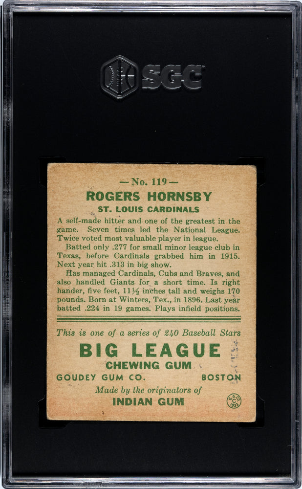 1933 GOUDEY ROGERS HORNSBY #119 SGC 5