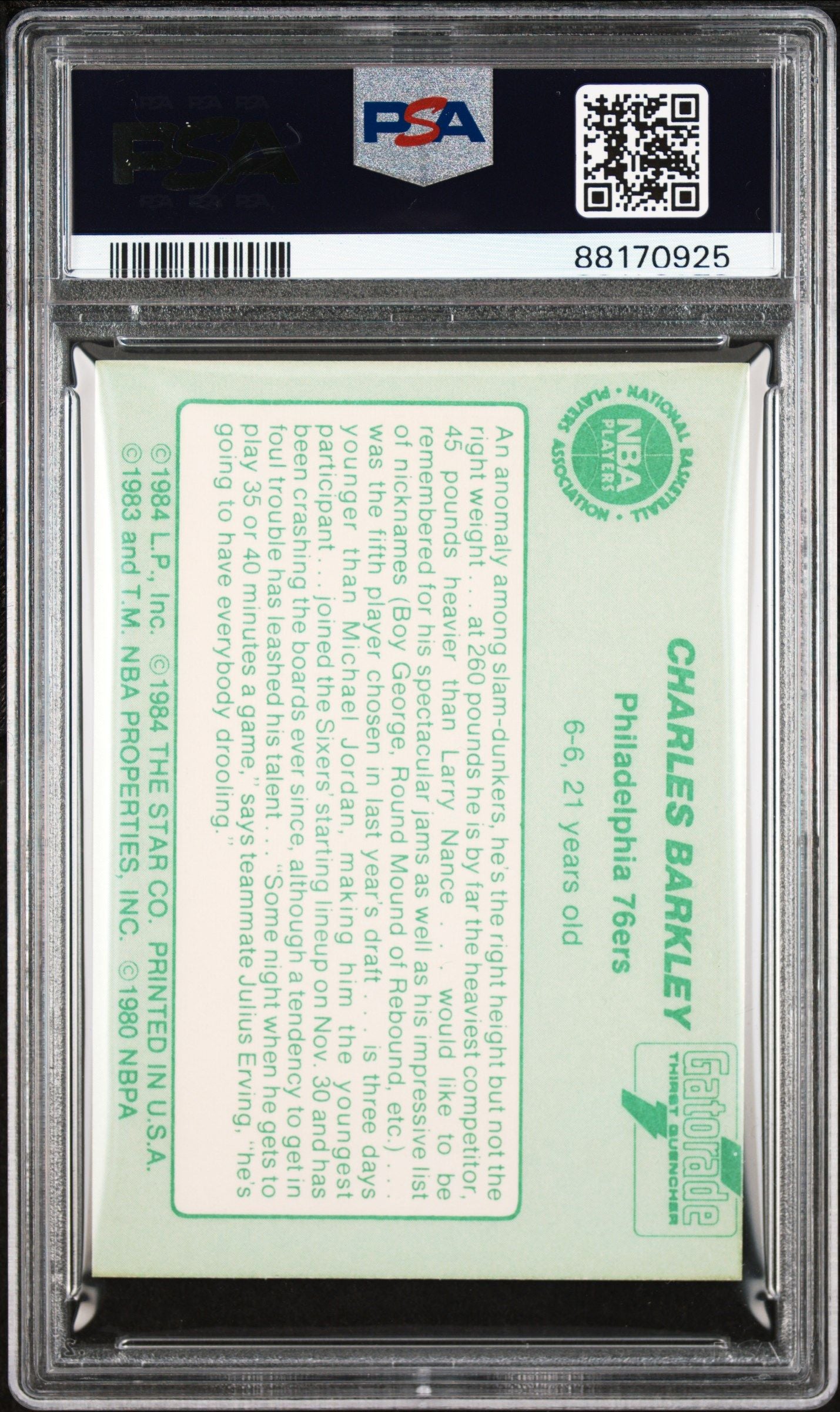 1984-85 STAR CHARLES BARKLEY GATORADE PSA 7