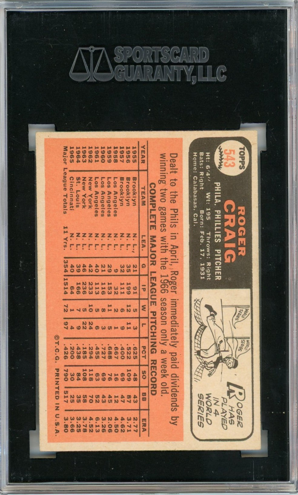 1966 Topps Roger Craig #543 SGC 8