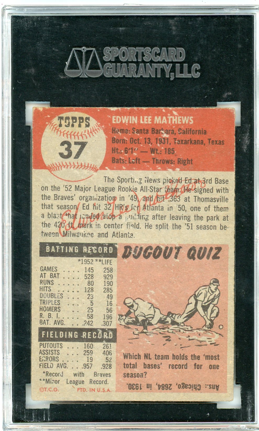 1953 Topps Ed Mathews #37 SGC 3