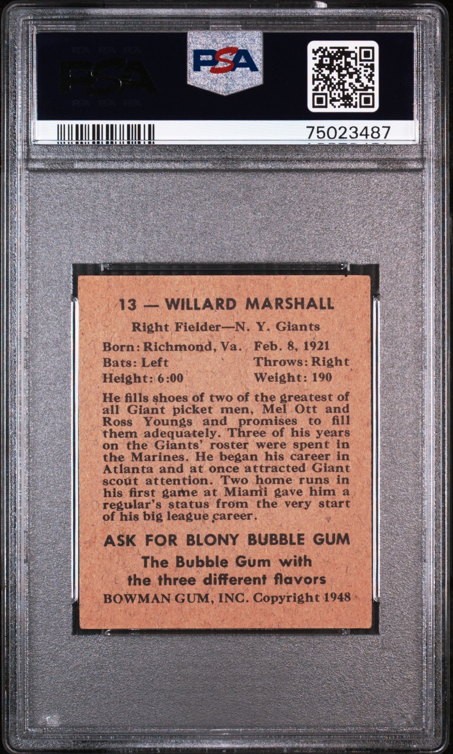 1948 BOWMAN WILLARD MARSHALL #13 PSA 7