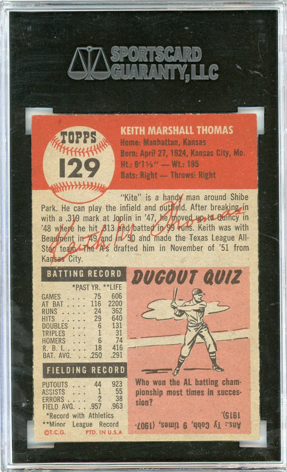 1953 Topps Keith Thomas #129 SGC 7.5