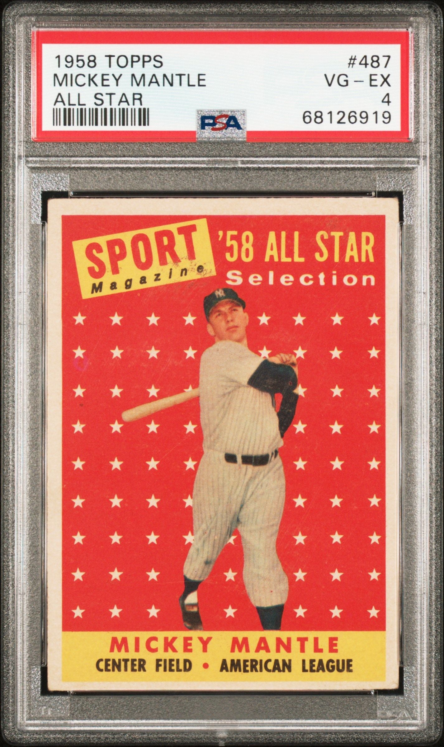 1958 TOPPS MICKEY MANTLE ALL STAR #487 PSA 4