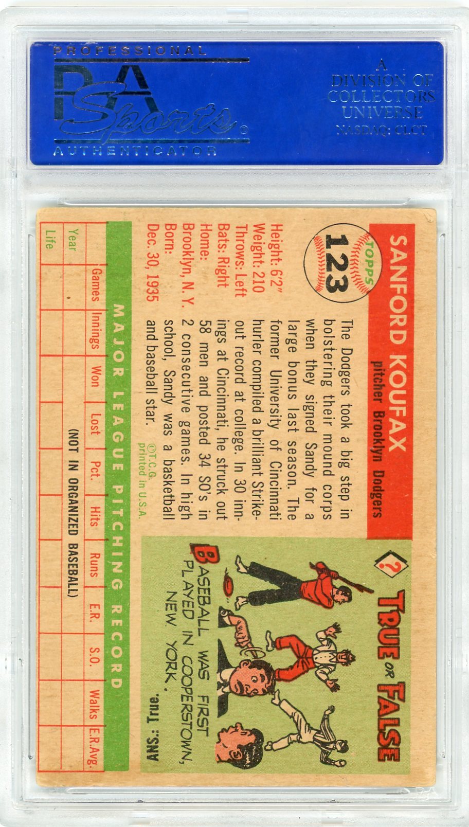 Sandy Koufax PSA A Auto 9