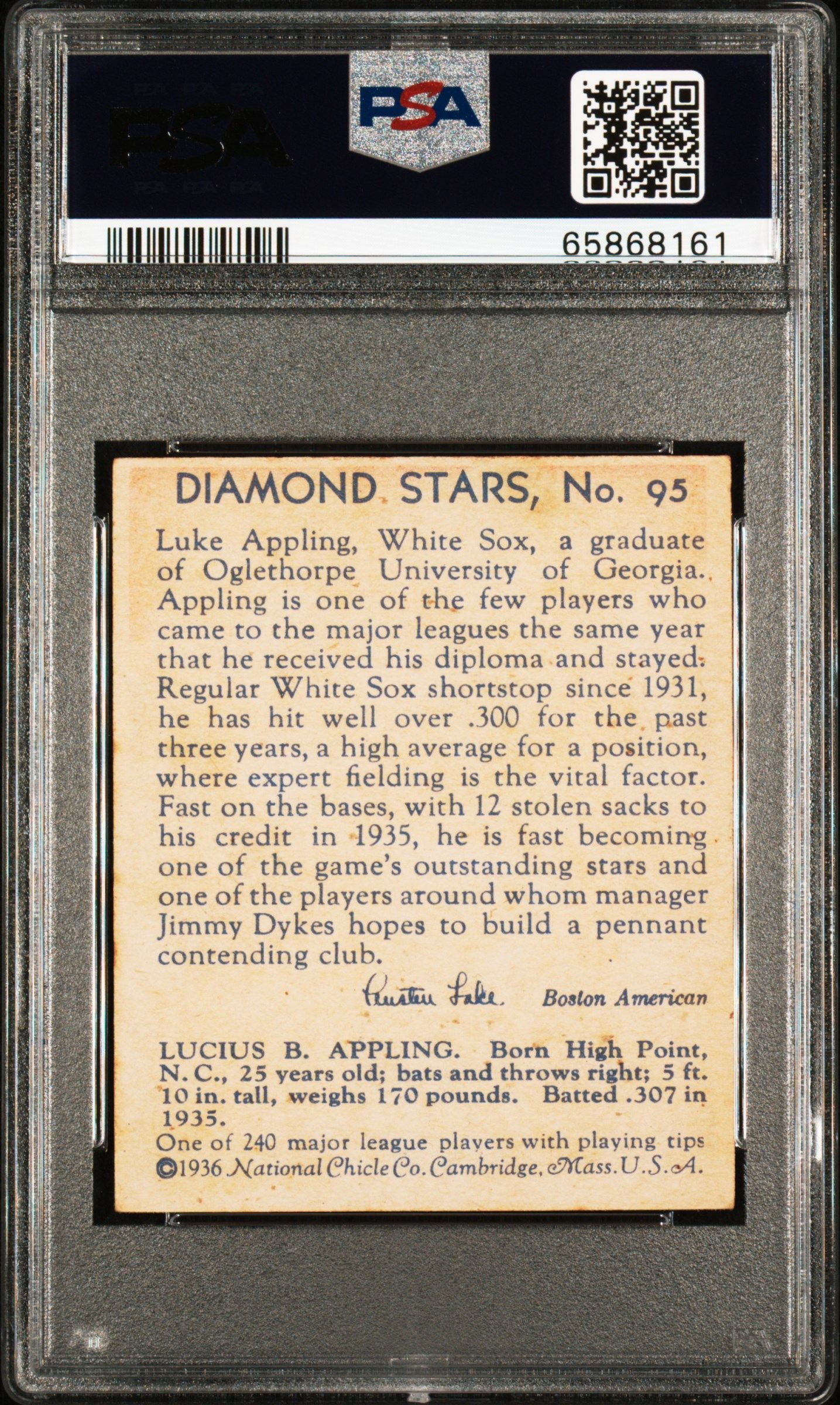 1935 DIAMOND LUKE APPLING STARS #95 PSA 4