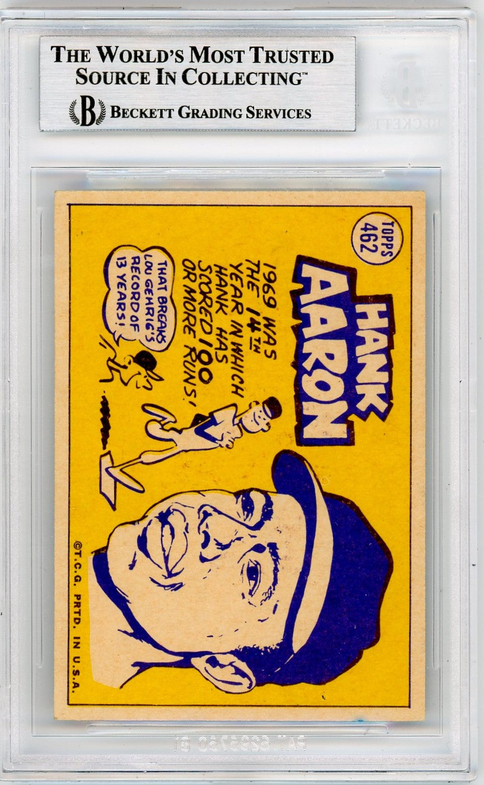 1970 Topps Hank Aaron AS #462 BVG Authentic BAS Auto A