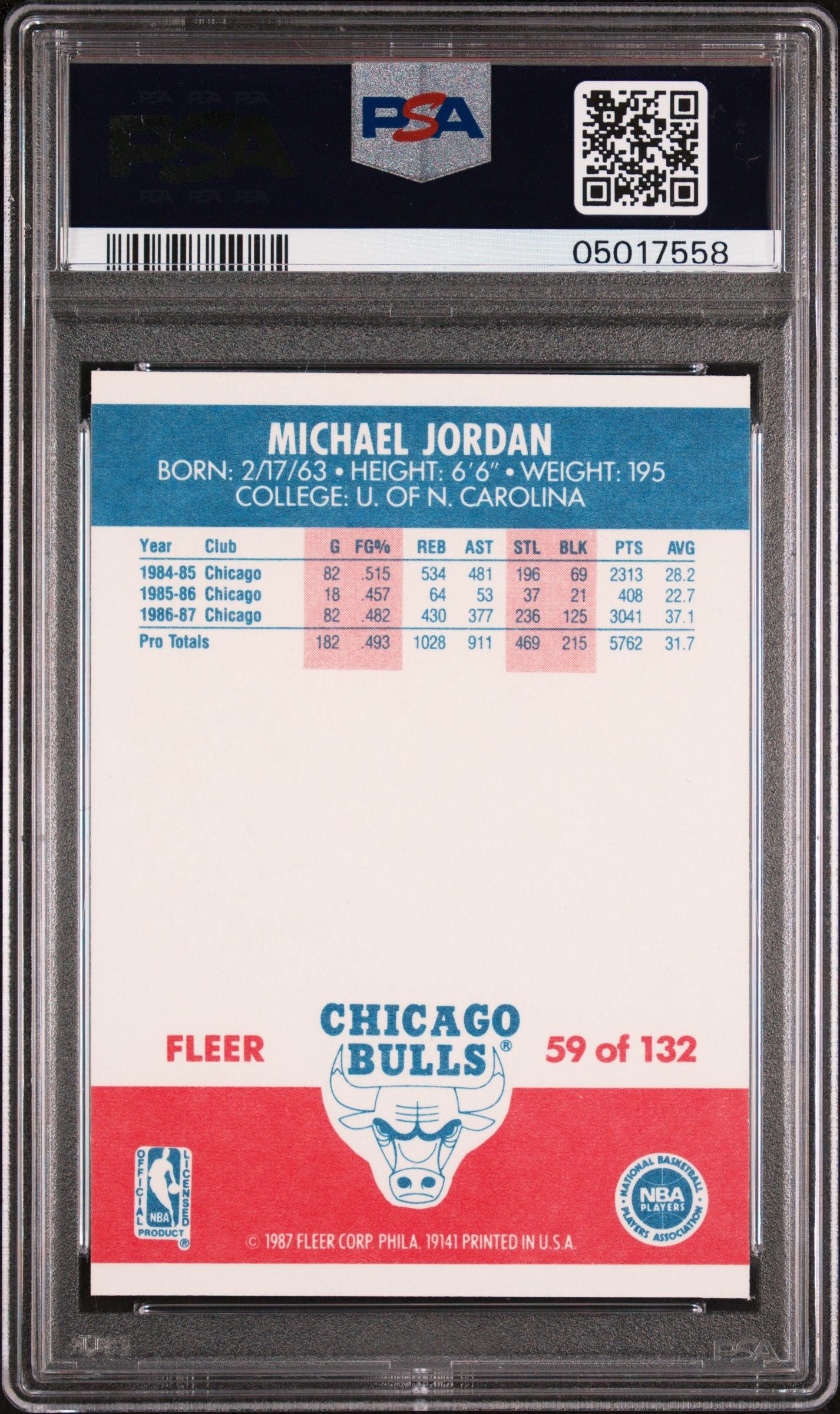 1987 FLEER MICHAEL JORDAN #59 PSA 9