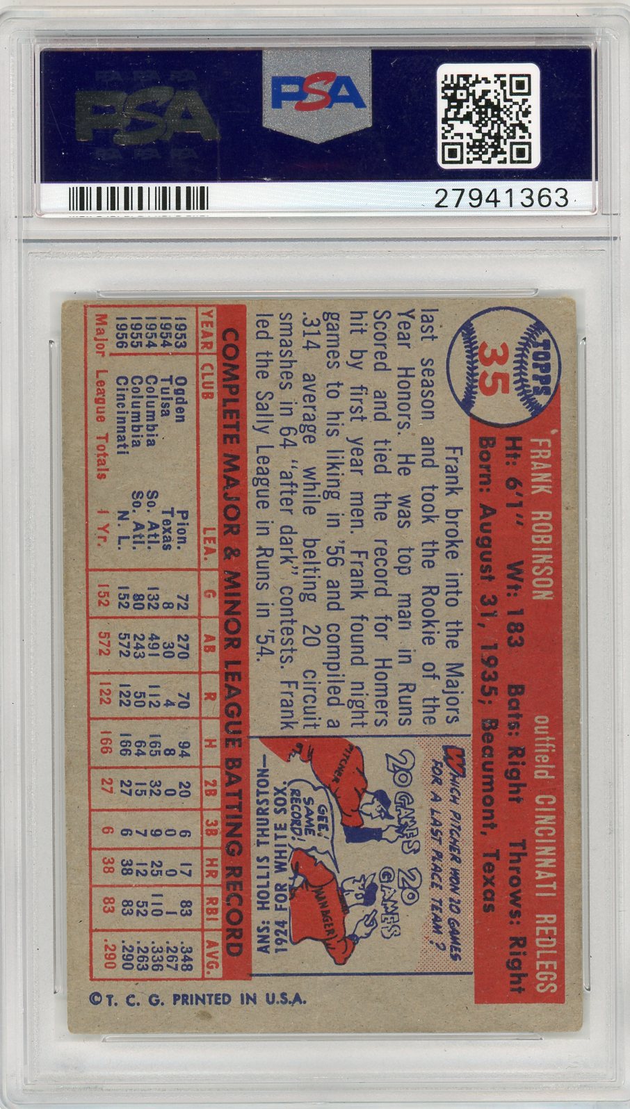 1957 Topps Frank Robinson #35 PSA A Auto 10