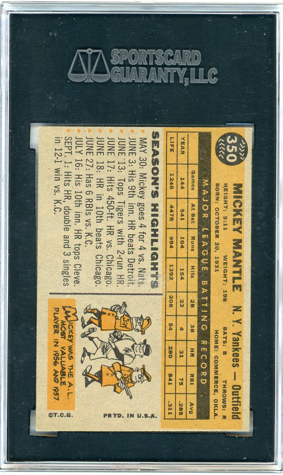 1960 Topps Mickey Mantle #350 SGC 7
