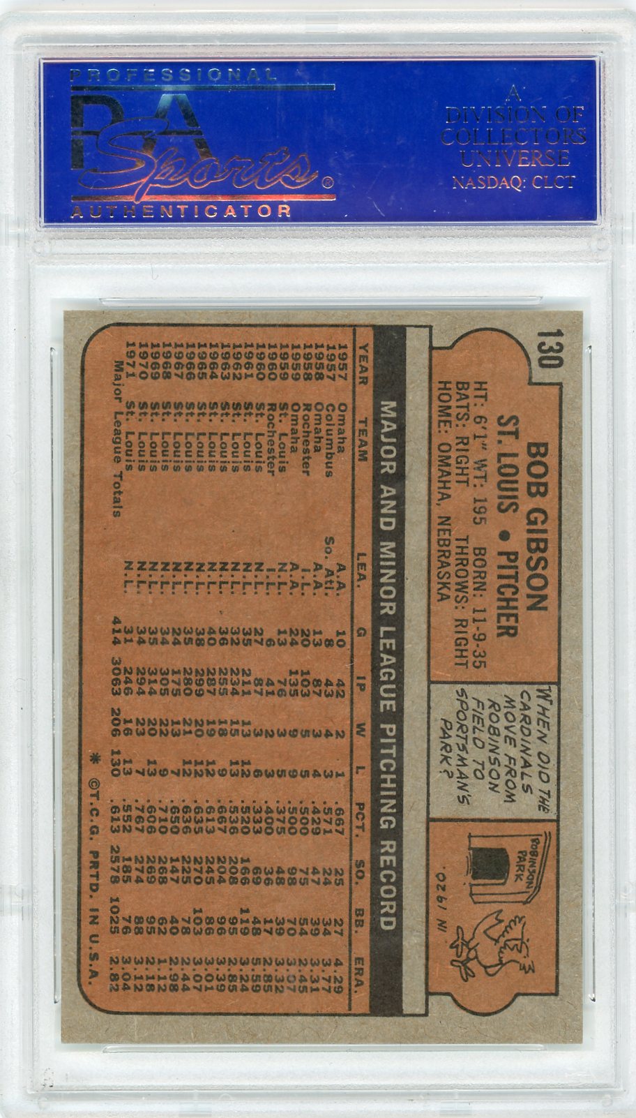 1972 Topps Bob Gibson #130 PSA 9