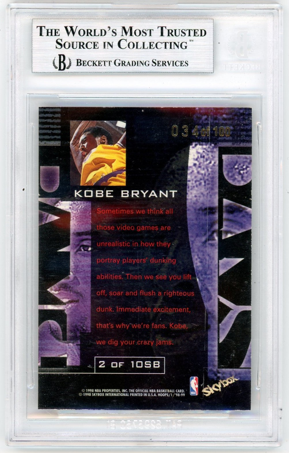 1998 Hoops Slam Bams Kobe Bryant #2 BGS 8.5